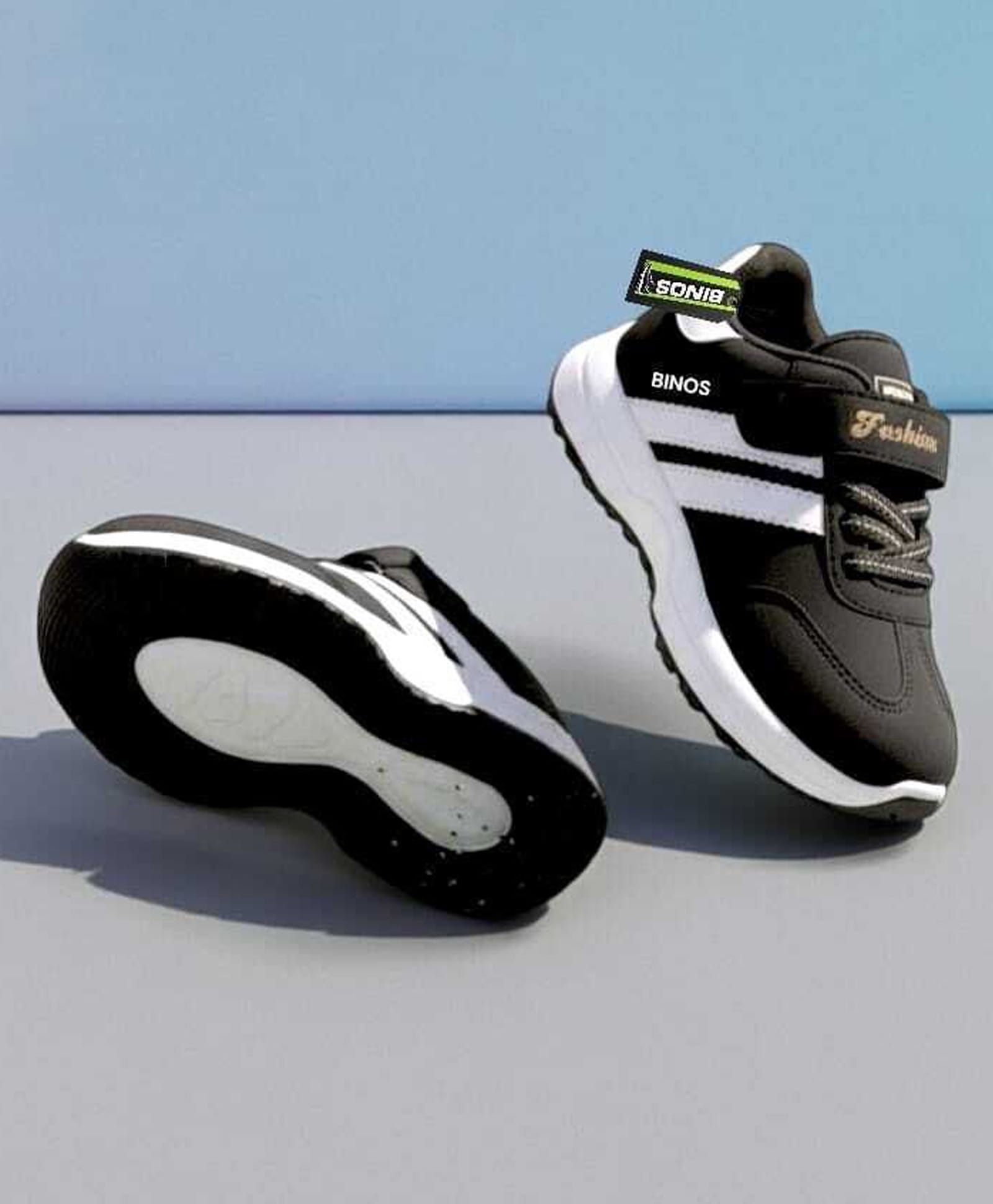 Binos Striped Velcro Closure Shoes - Black-image-33