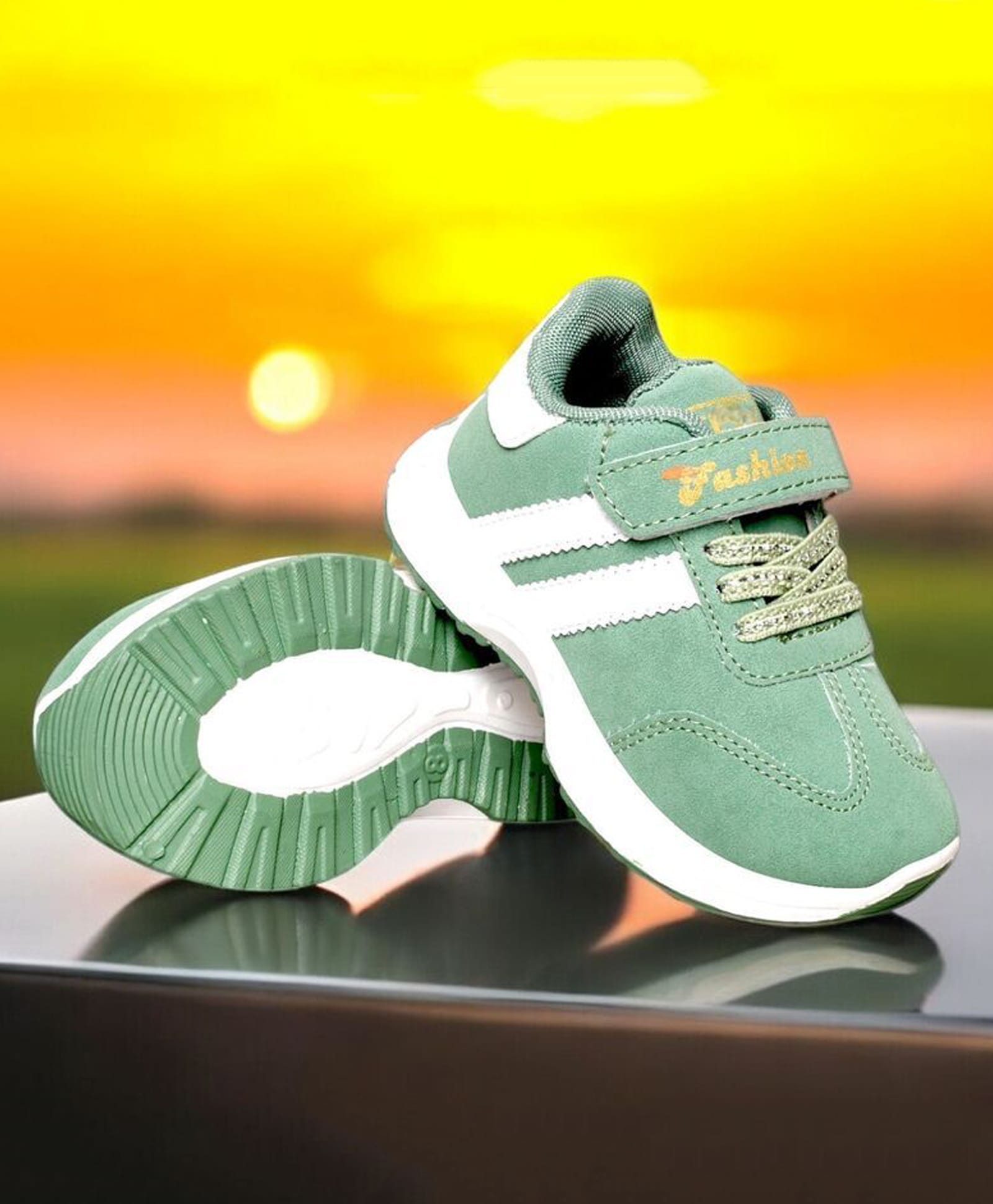 Binos Striped Velcro Closure Shoes - Green-picture-16