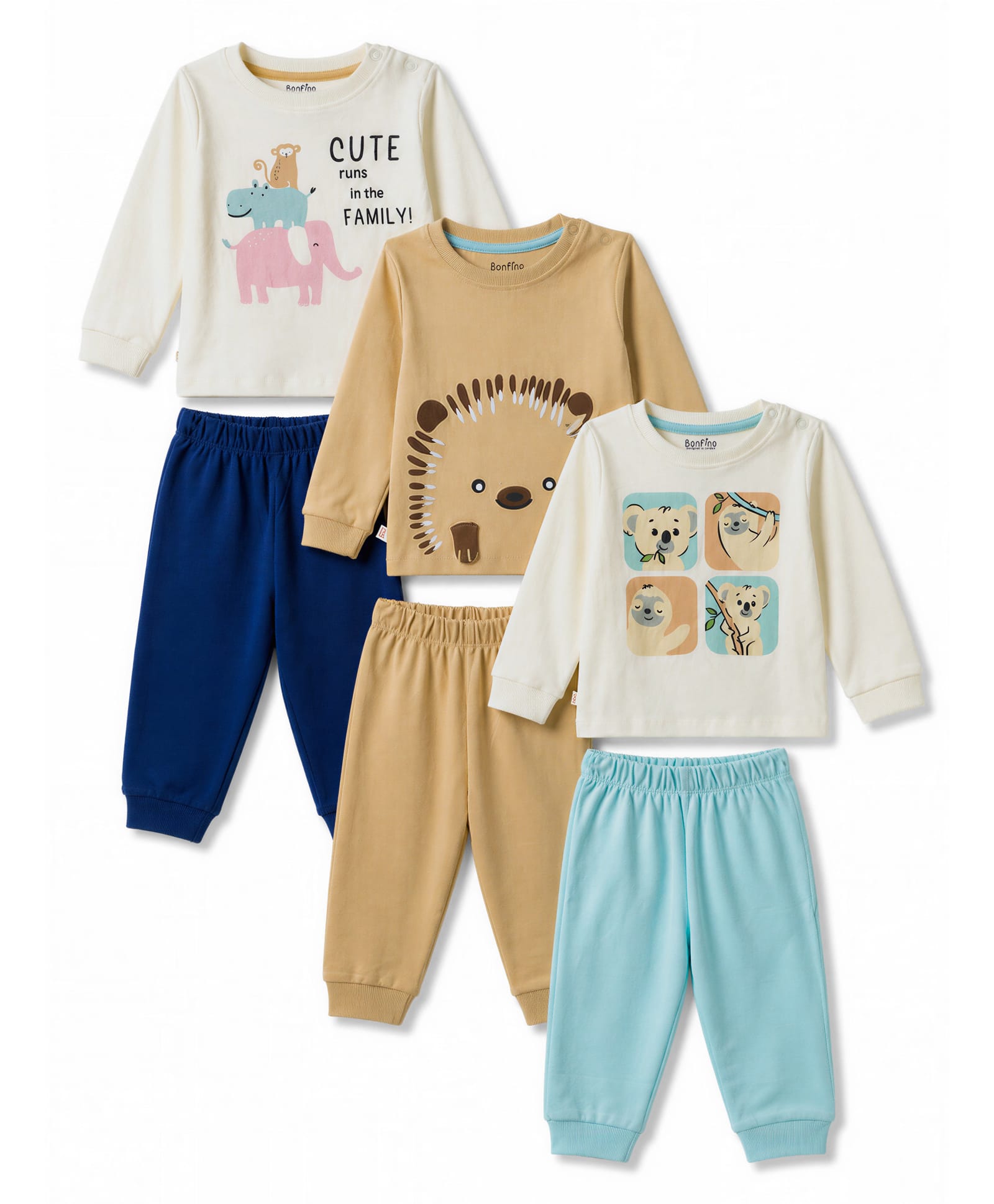 Bonfino 100% Cotton Knit Full Sleeves T-Shirts & Pyjama Night Suits with Animal Print Pack of 3 - Multicolor-picture-30