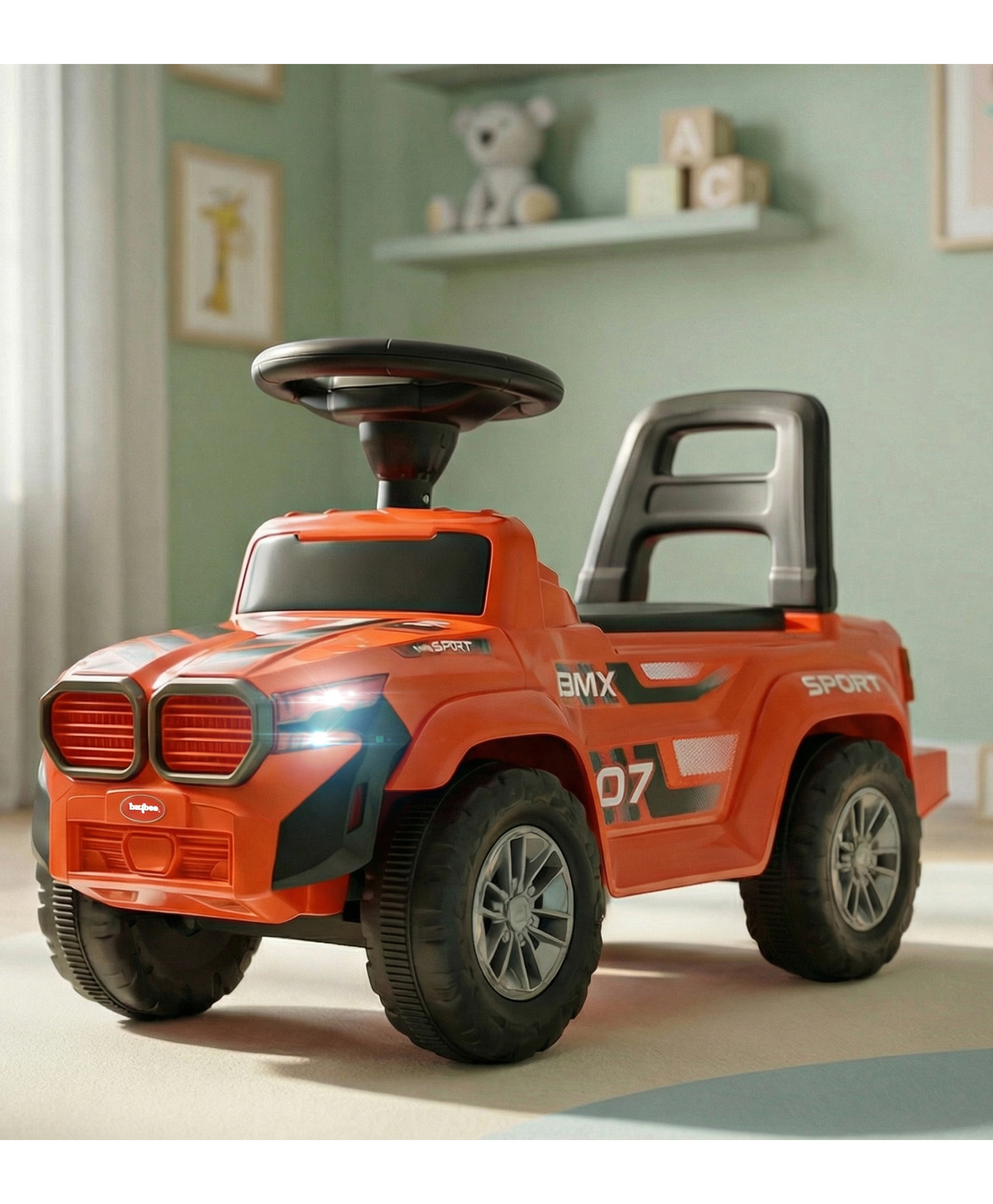 Baybee Nitro Ride on Cars for Kids | Baby Manual Push Ride ons Toys Car with Music & LED Light | Portable Ride on Jeep with Backrest & Toy Storage | Outdoor Kids Cars (Orange)-image-11