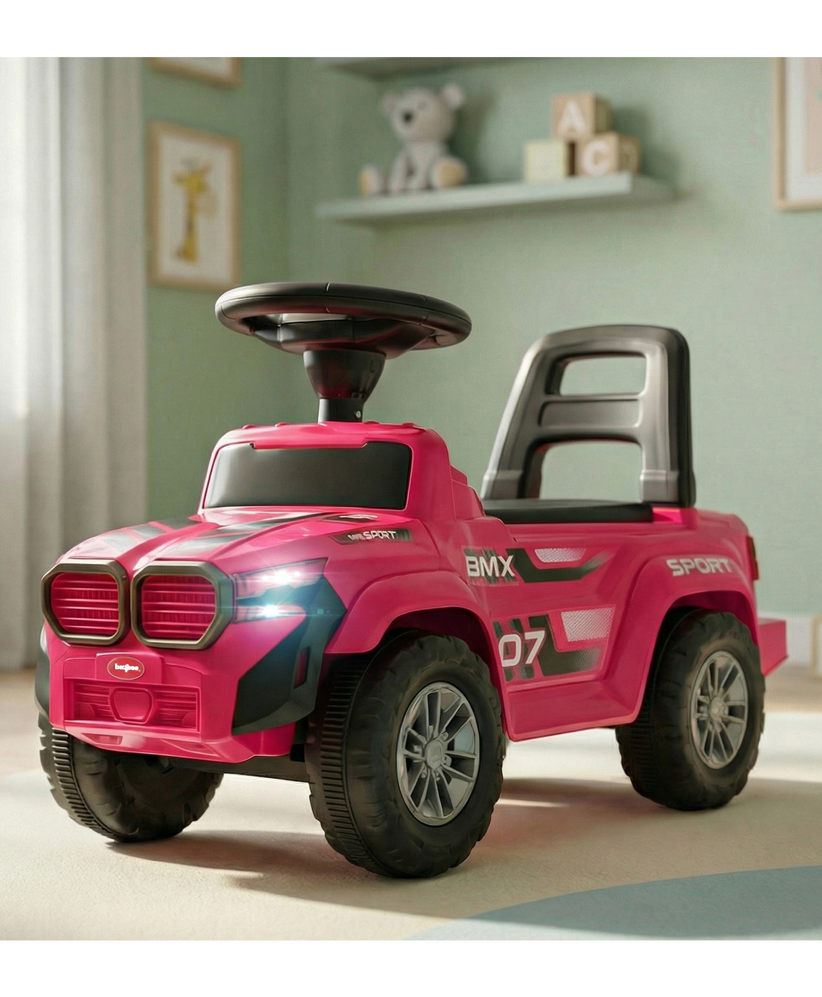 Baybee Nitro Ride on Cars for Kids | Baby Manual Push Ride ons Toys Car with Music & LED Light | Portable Ride on Jeep with Backrest & Toy Storage | Outdoor Kids Cars (Pink)-image-13