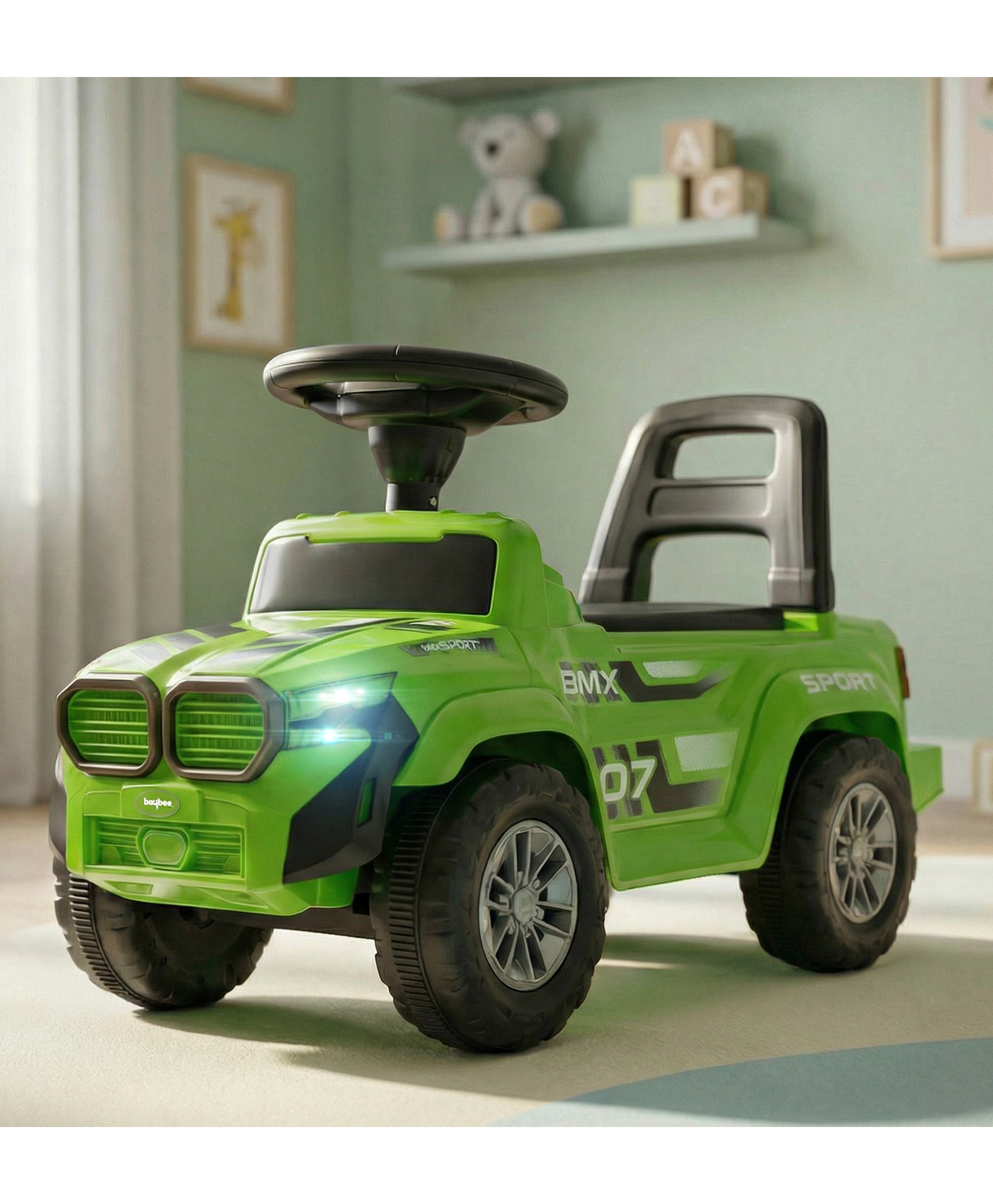 Baybee Nitro Ride on Cars for Kids | Baby Manual Push Ride ons Toys Car with Music & LED Light | Portable Ride on Jeep with Backrest & Toy Storage | Outdoor Kids Cars (Green)-image-12