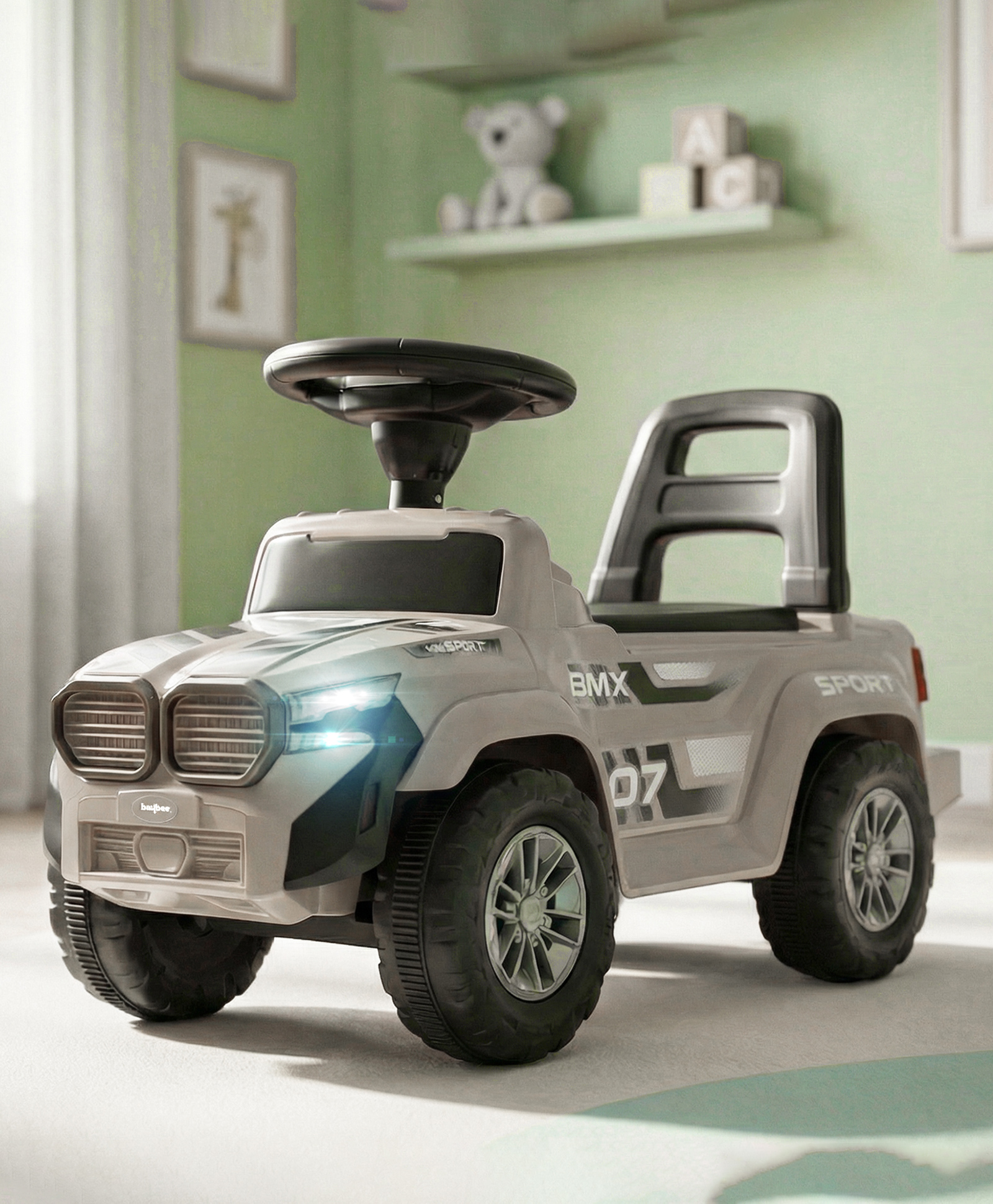 Baybee Nitro Ride on Cars for Kids | Baby Manual Push Ride ons Toys Car with Music & LED Light | Portable Ride on Jeep with Backrest & Toy Storage | Outdoor Kids Cars (Desert)-image-14