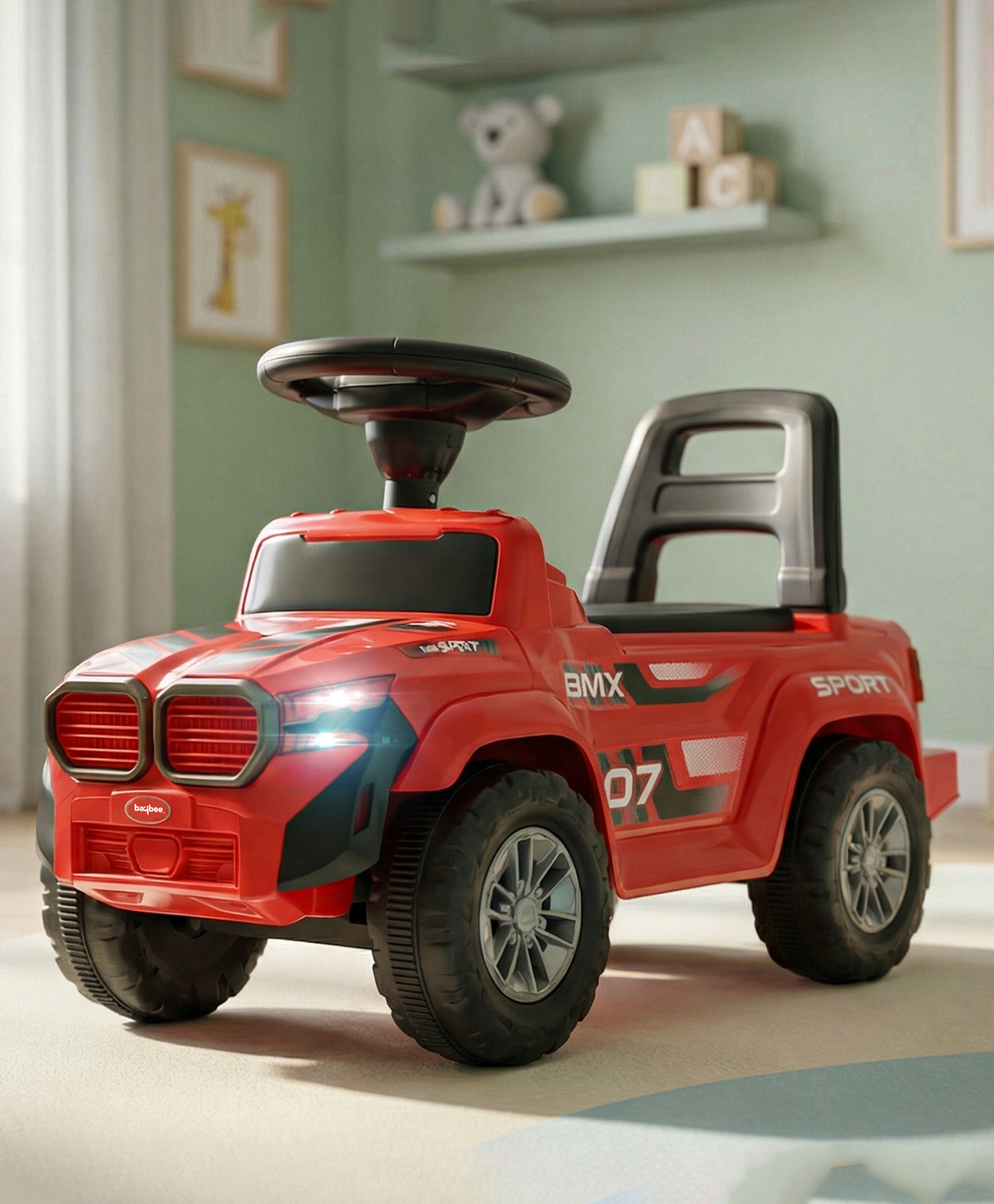 Baybee Nitro Ride on Cars for Kids | Baby Manual Push Ride ons Toys Car with Music & LED Light | Portable Ride on Jeep with Backrest & Toy Storage | Outdoor Kids Cars (Red)-image-15
