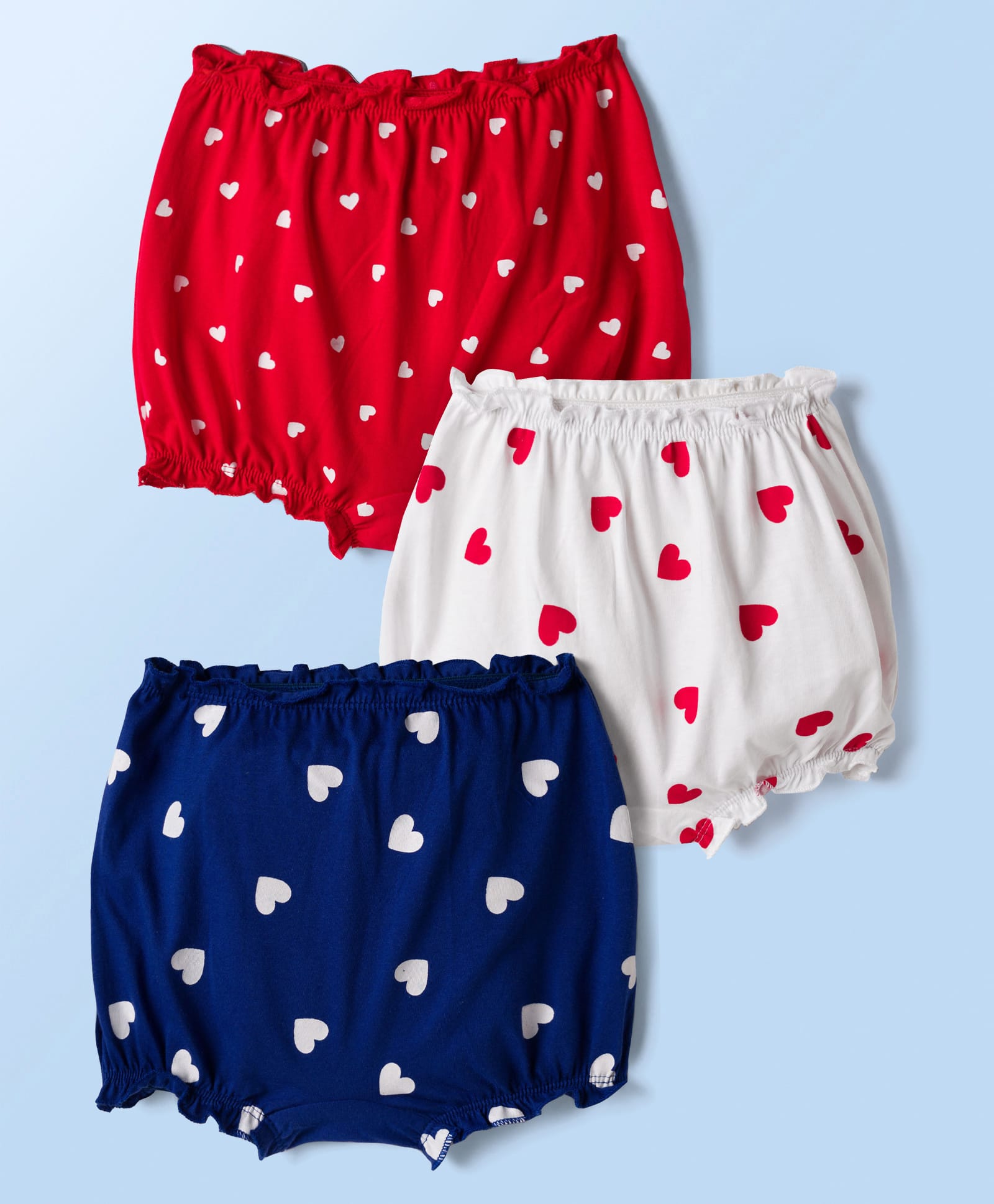 Doodle Poodle 100% Cotton Knit Heart Printed Bloomers Pack of 3 - Red Navy Blue & White-picture-39