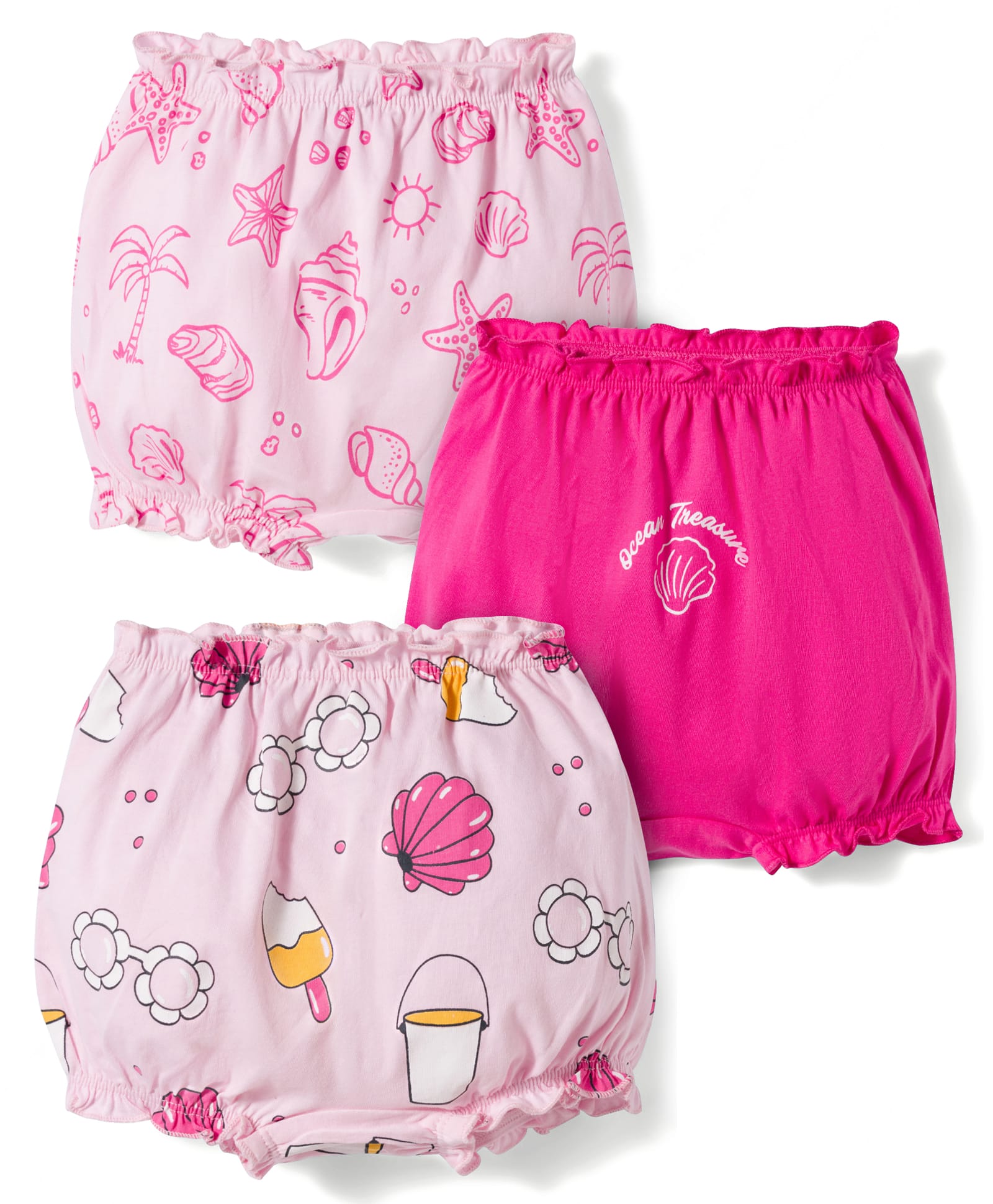 Doodle Poodle 100% Cotton Knit Bloomers with Sea Life Theme Print Pack of 3 - Pink-image-38