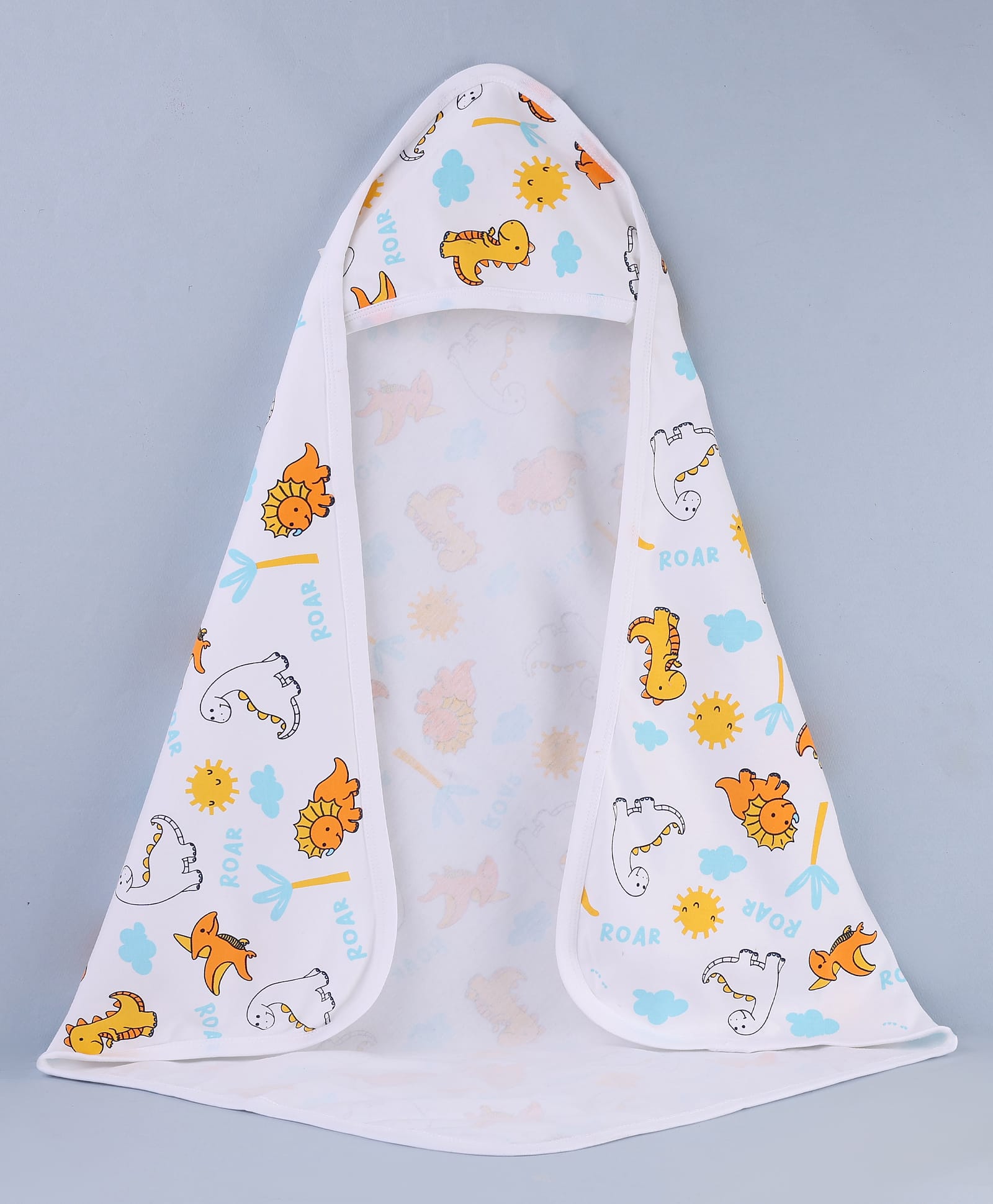 Doodle Poodle 100% Cotton Knit Dino Printed Hooded Towel L 77 x B 77 cm - White-picture-12