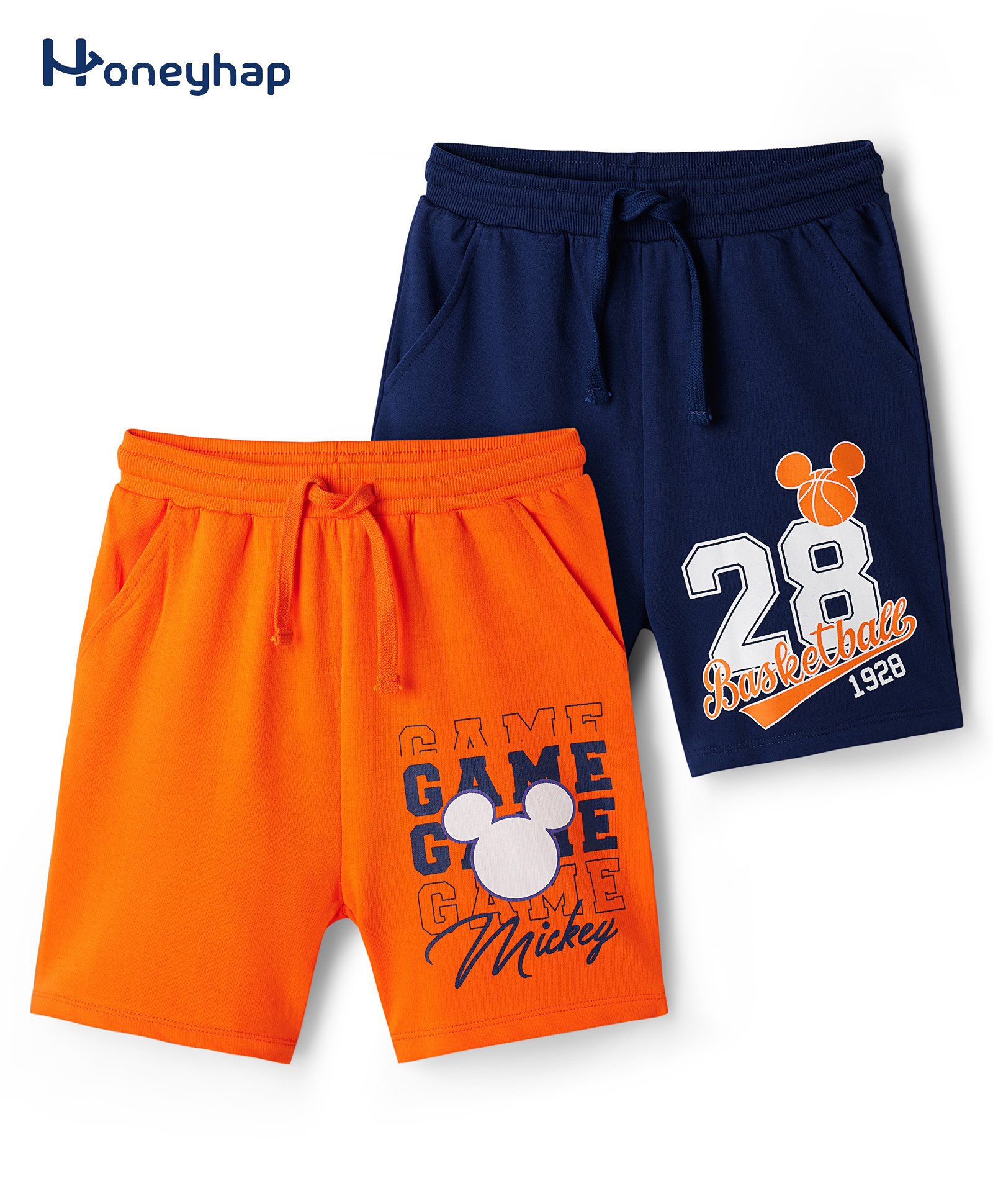 HoneyHap Disney Terry Knit Knee Length Shorts with Mickey Mouse Graphic Pack of 2 - Navy Blue & Orange-picture-12