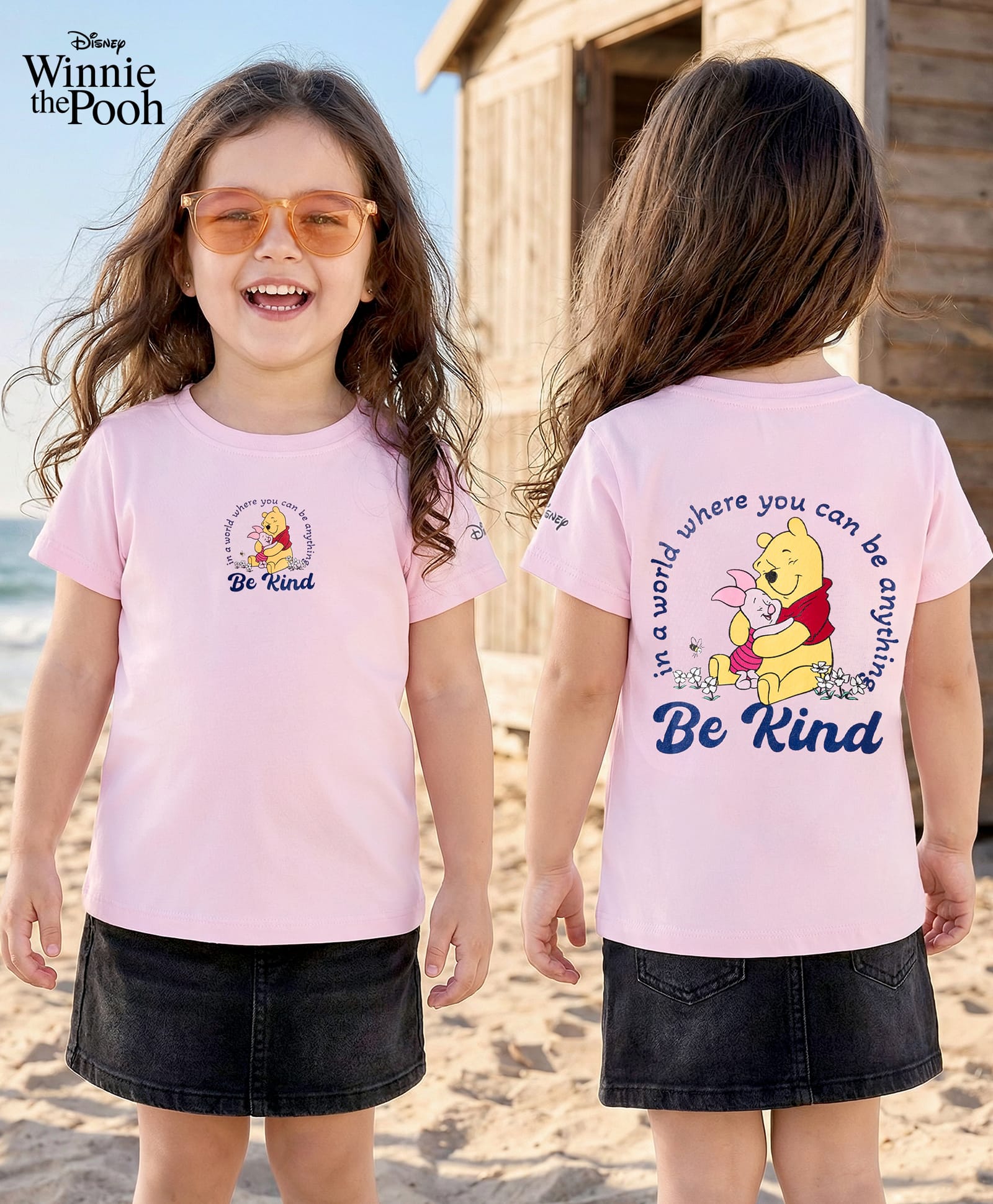 Babyhug Disney 100% Cotton Knit Half Sleeves T-Shirt With Front & Back Winnie the Pooh Graphic - Pink-picture-28