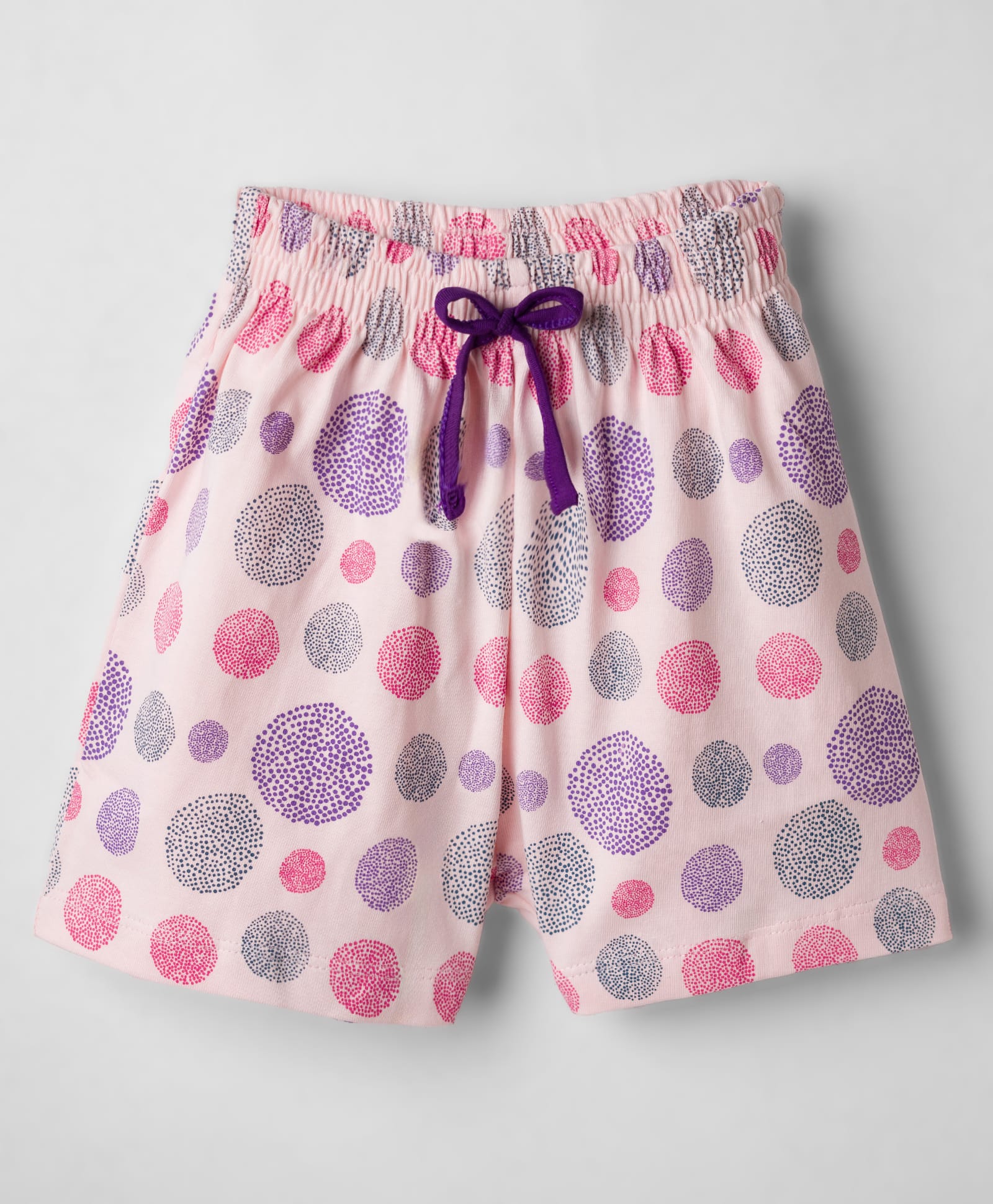 Evimo Single Jersey Knit Above Knee Length Shorts with Polka Dots Print - Light Pink-image-33