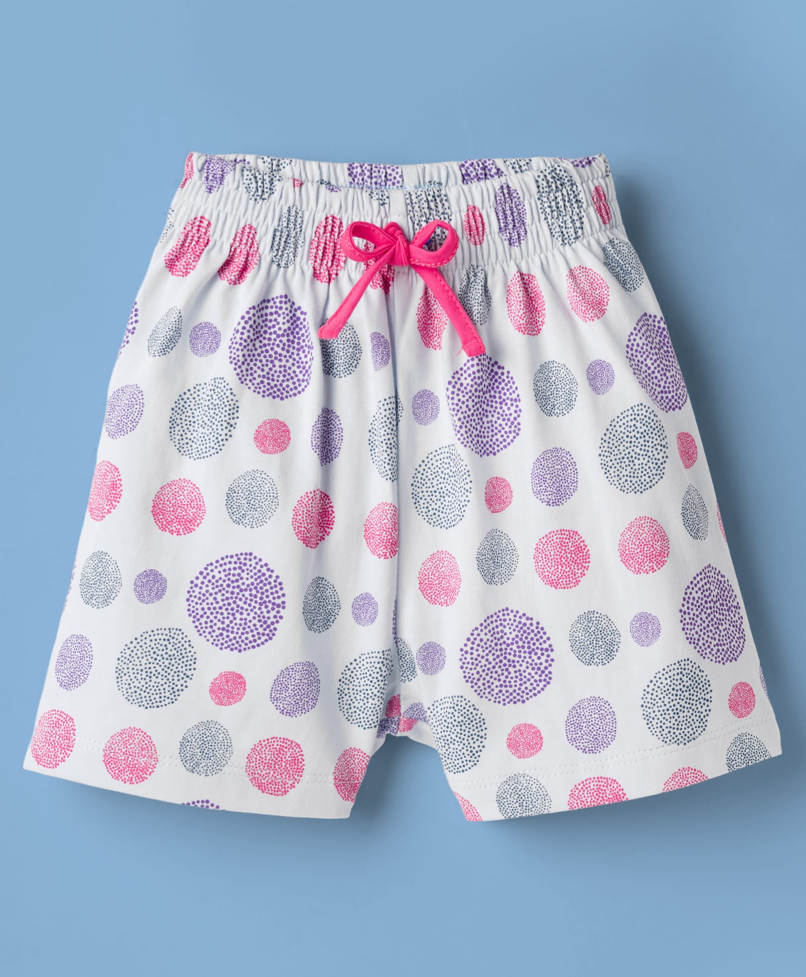 Evimo Single Jersey Knit Above Knee Length Shorts with Polka Dots Print - Light Blue-picture-24