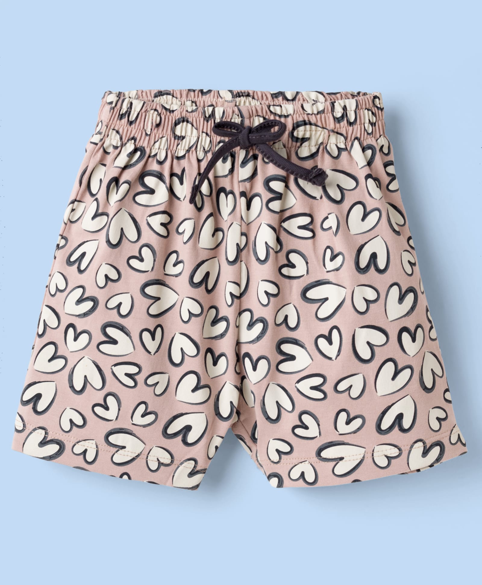 Evimo Single Jersey Knit Above Knee Length Heart Printed Shorts - Light Red-picture-20