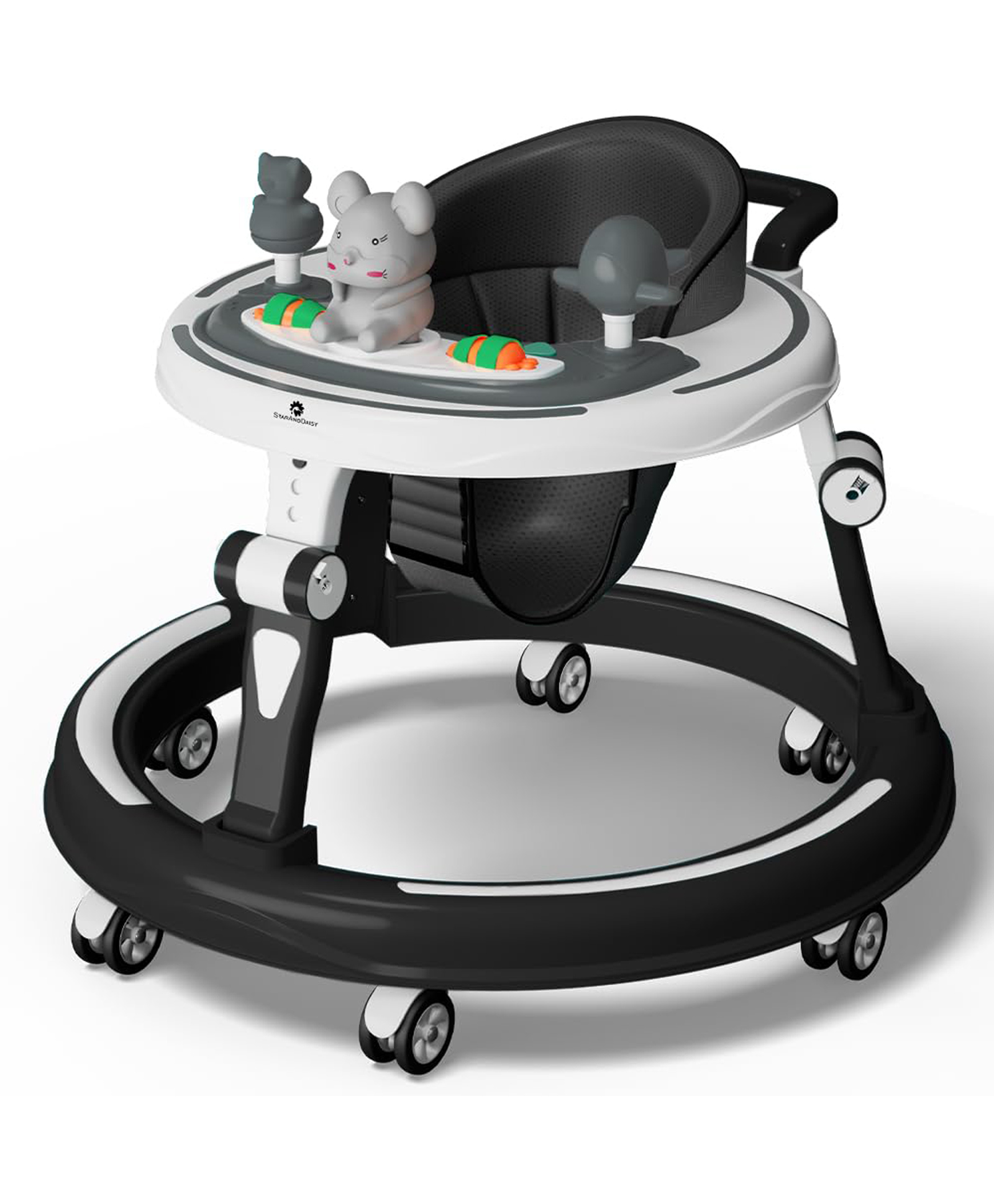 StarAndDaisy 360 Premium Baby Walker 7 Level Height Adjustment Walker For Kids With Switchable Food & Musical Toy Tray -Black-picture-23