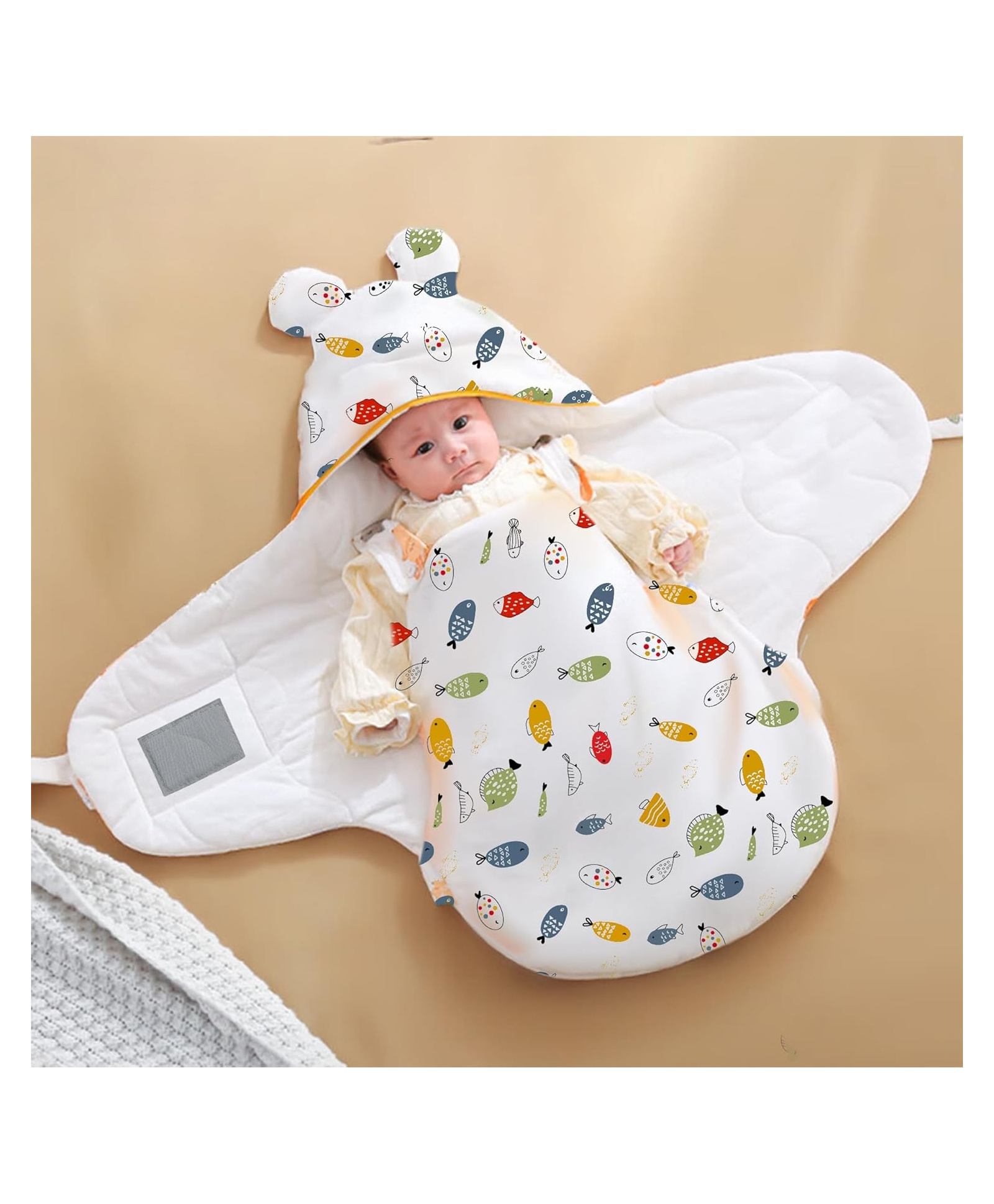 StarAndDaisy Swaddle for Newborn Baby/Soft 100% Pure Cotton Swaddle Muslin Cloth/Large Multipurpose Baby Wrap for Newborns - Self-Soothing -Fish Print-image-2
