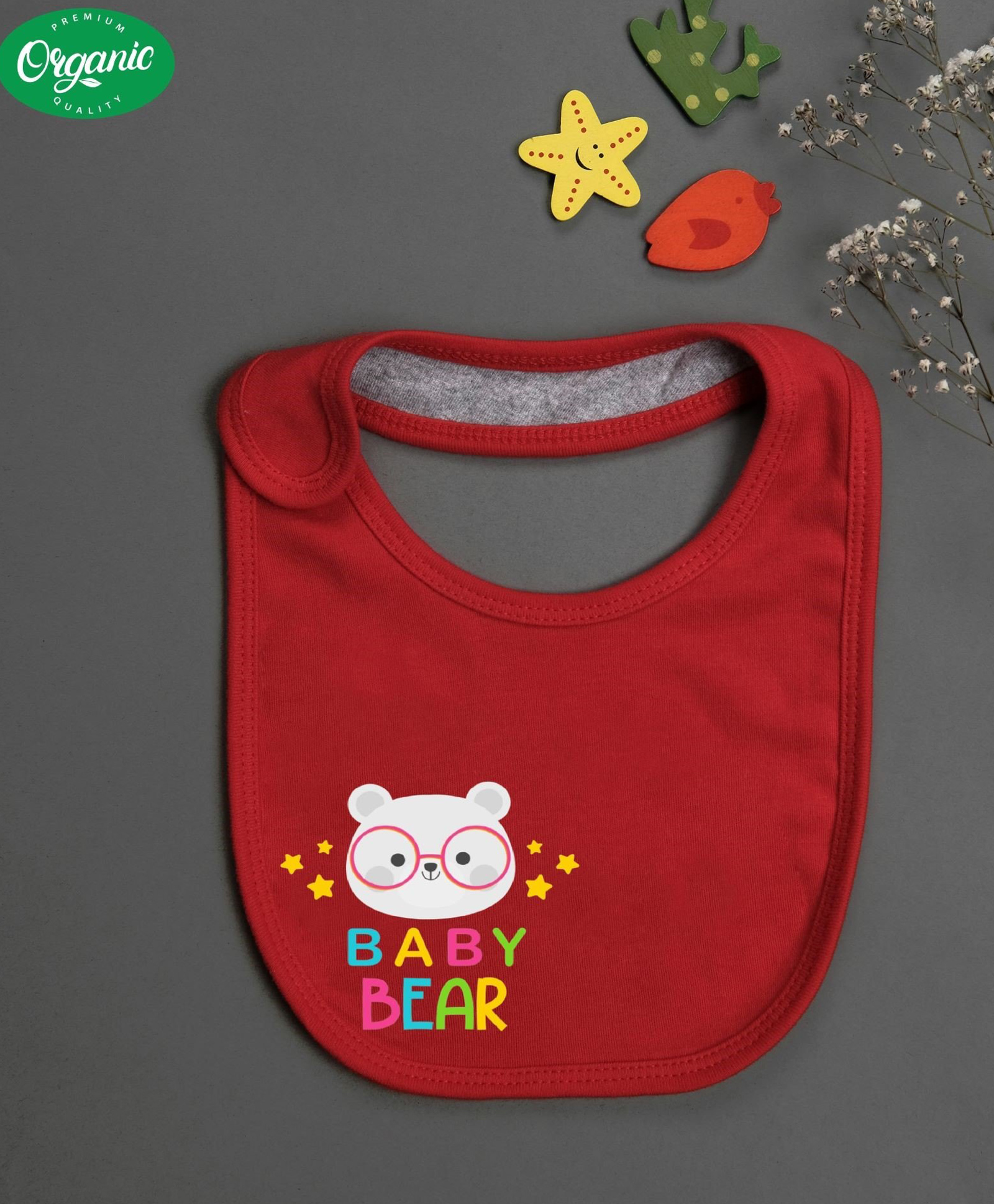 Cocoon Organics Cotton Double Layer Baby Bear Print Bib - Red-image-49