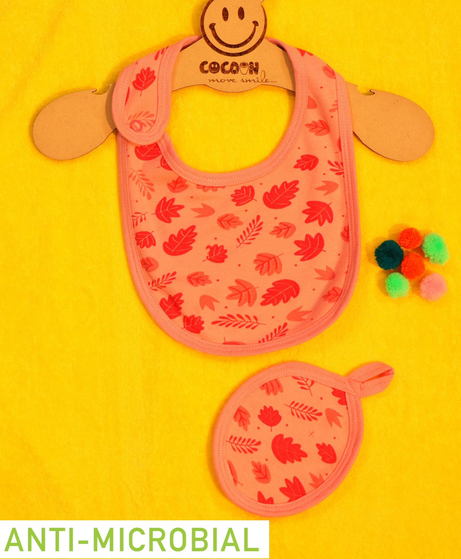 Cocoon Organics Cotton Double Layer Floral Theme Print Bib & Baby Face Wipe Set - Peach & Red-image-43