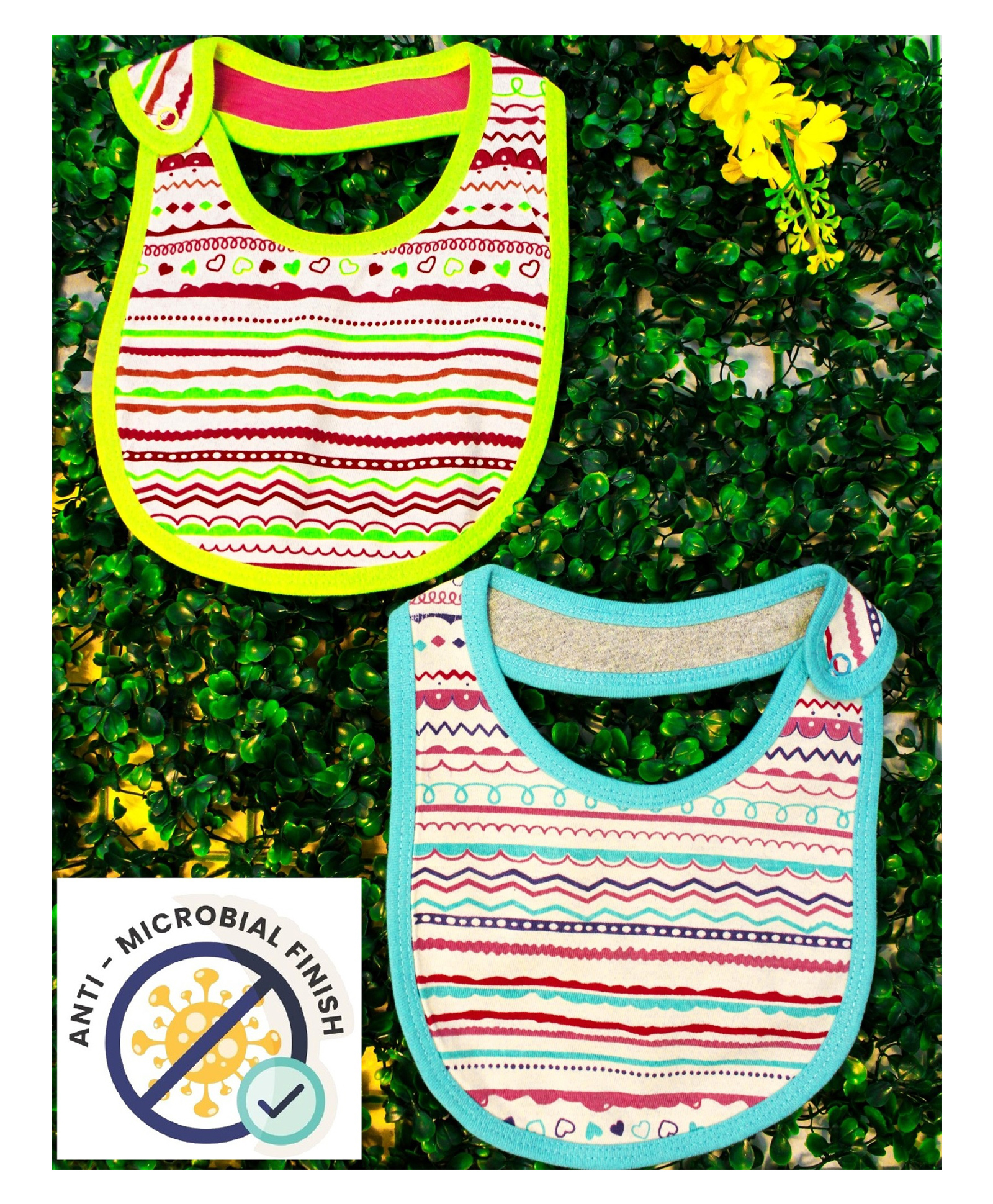Cocoon Organics Cotton Double Sided With One Side Towel Layer Arzec Stripe Print Highly Absorbant Bibs Pack of 2 - Green & Sky Blue-image-20
