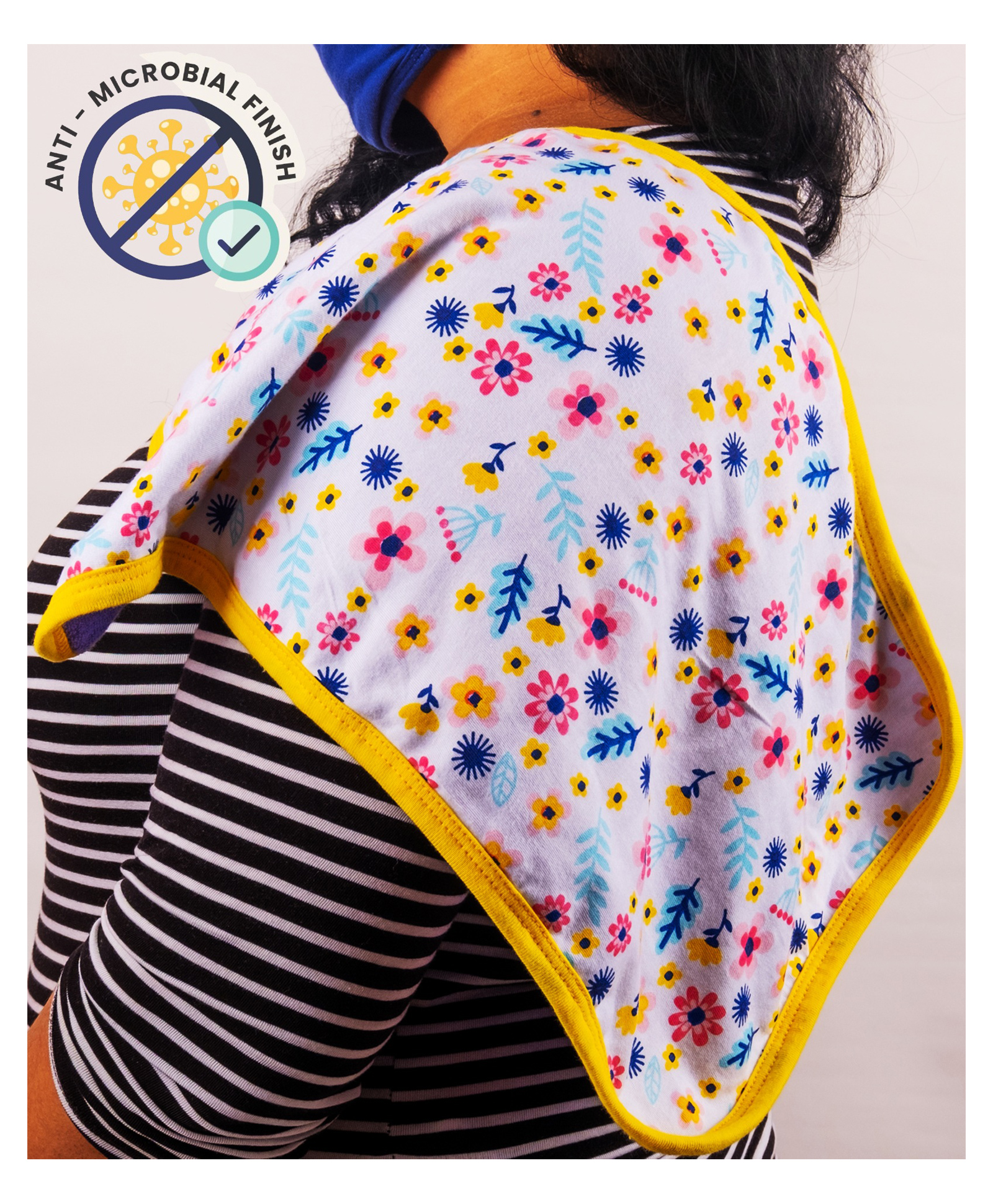 Cocoon Organics Cotton Towel Double Sided Flower Print Highly Absorbant Burp Cloth - White & Yellow-image-8