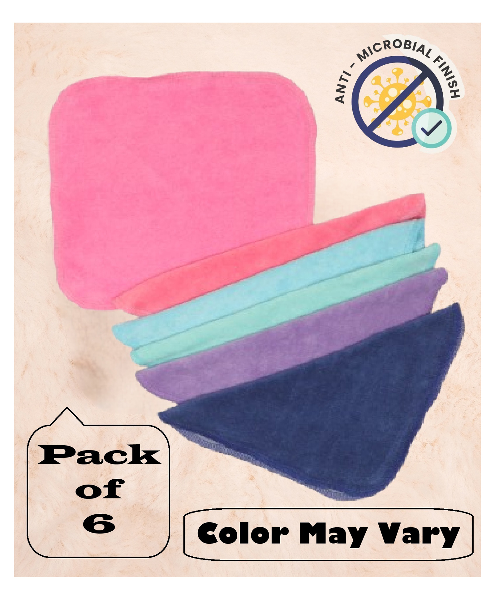 Cocoon Organics Cotton Towel Highly Absorbant Solid Wash Cloth Pack of 6 - Blue Pink (Colour May Vary)-image-38