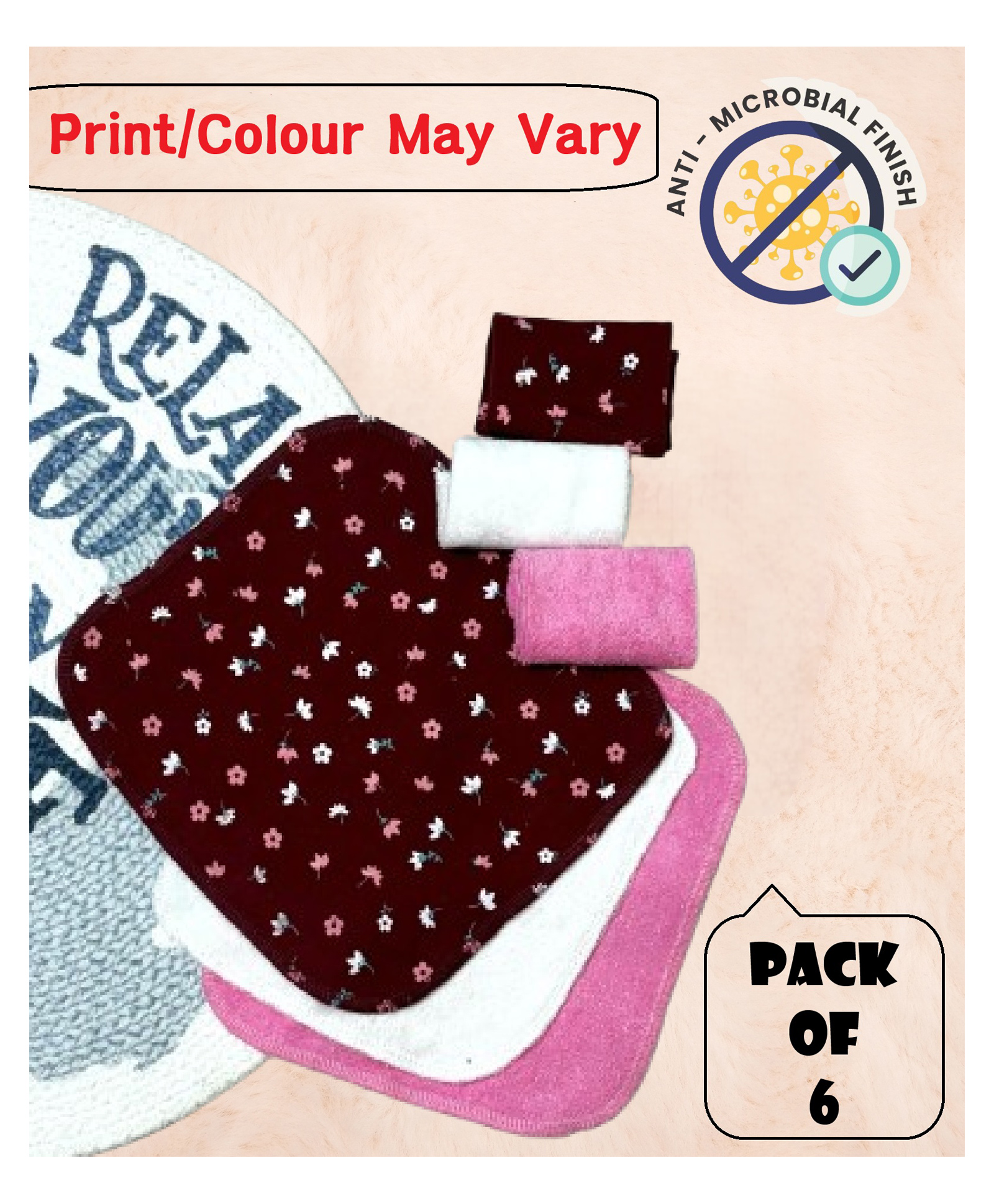 Cocoon Organics Cotton Solid Towel & Printed Interlock Wash Cloth Pack of 6 - White Pink (Print / Colour May Vary)-image-29