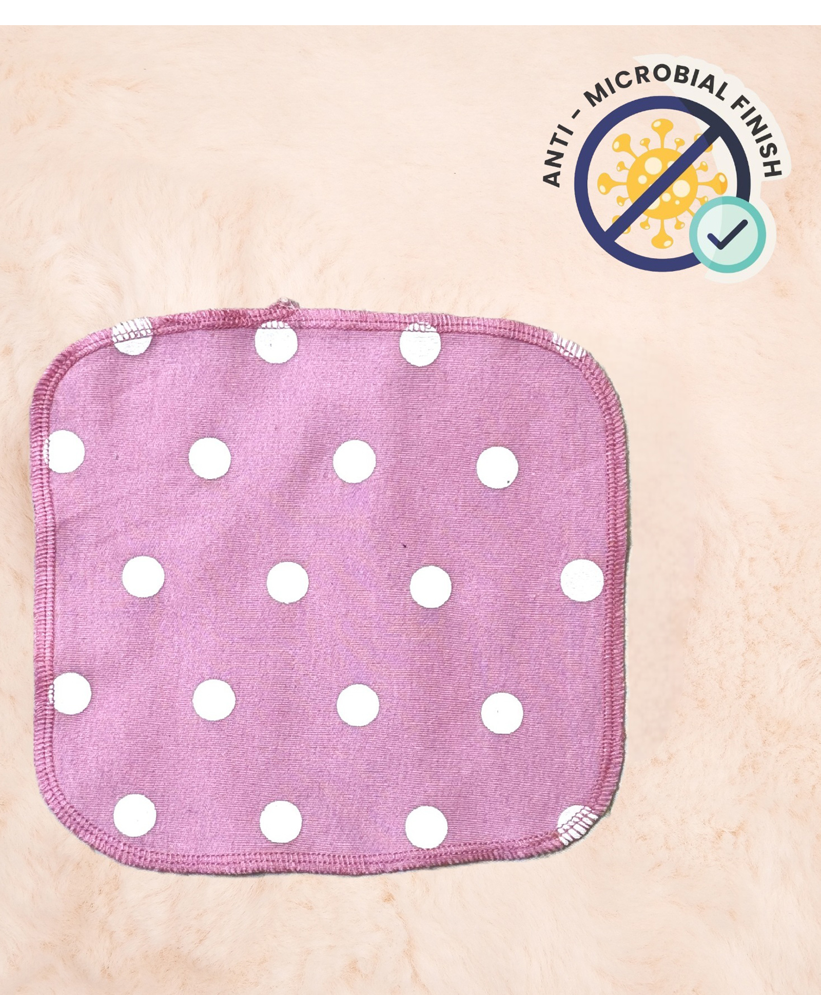 Cocoon Organics Cotton Solid Towel & Polka Dot Printed Interlock Wash Cloth Pack of 8 - White Pink Green (Print / Colour May Vary)-image-9