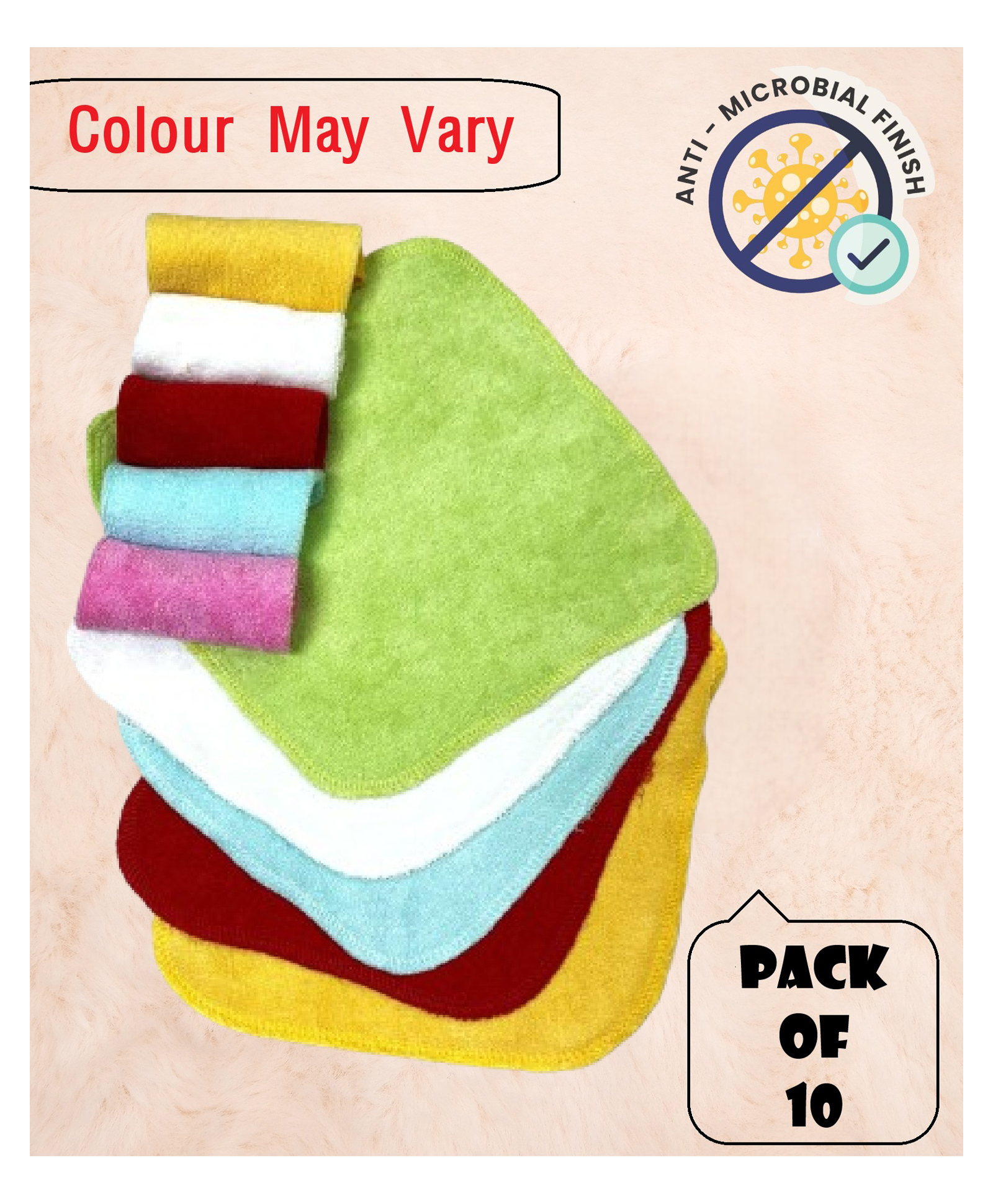 Cocoon Organics Cotton Solid Towel Wash Cloth Pack of 10 - White Yellow Pink Green (Colour May Vary)-image-15