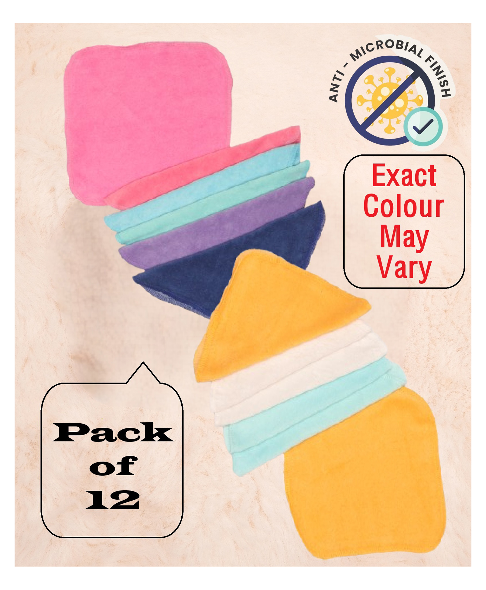 Cocoon Organics Cotton Solid Towel Wash Cloth Pack of 10 - White Yellow Pink (Colour May Vary)-image-10