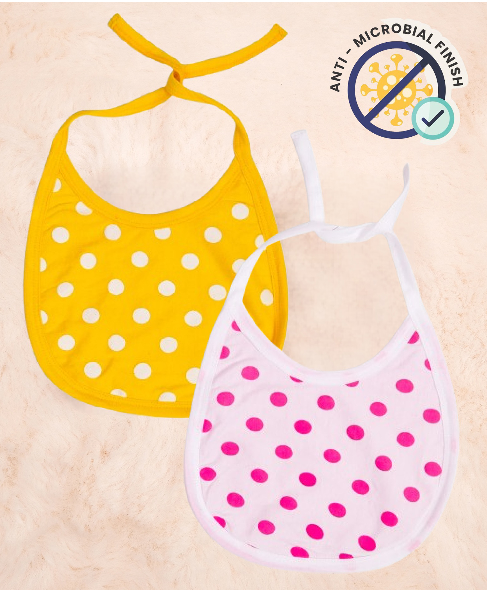 Cocoon Organics Cotton Towel Double Layer Polka Dot Printed Bibs Pack of 2 - Yellow White-image-18
