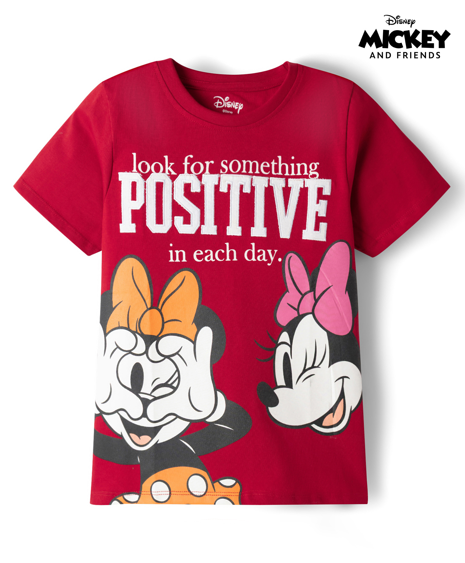 Pine Kids Disney Single Jersey Knit Half Sleeves T-Shirt with Minnie Mouse & Friends Graphic - Maroon-image-33