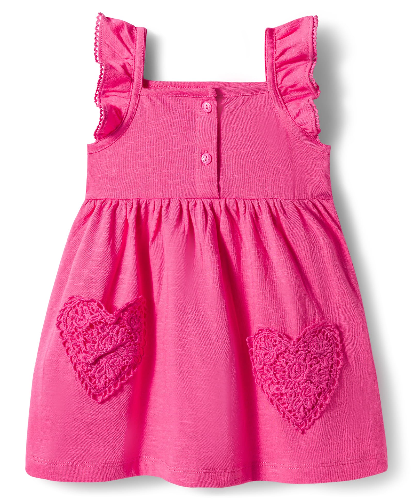 Babyhug Knit Sleeveless Frock With Heart Patch - Dark Pink