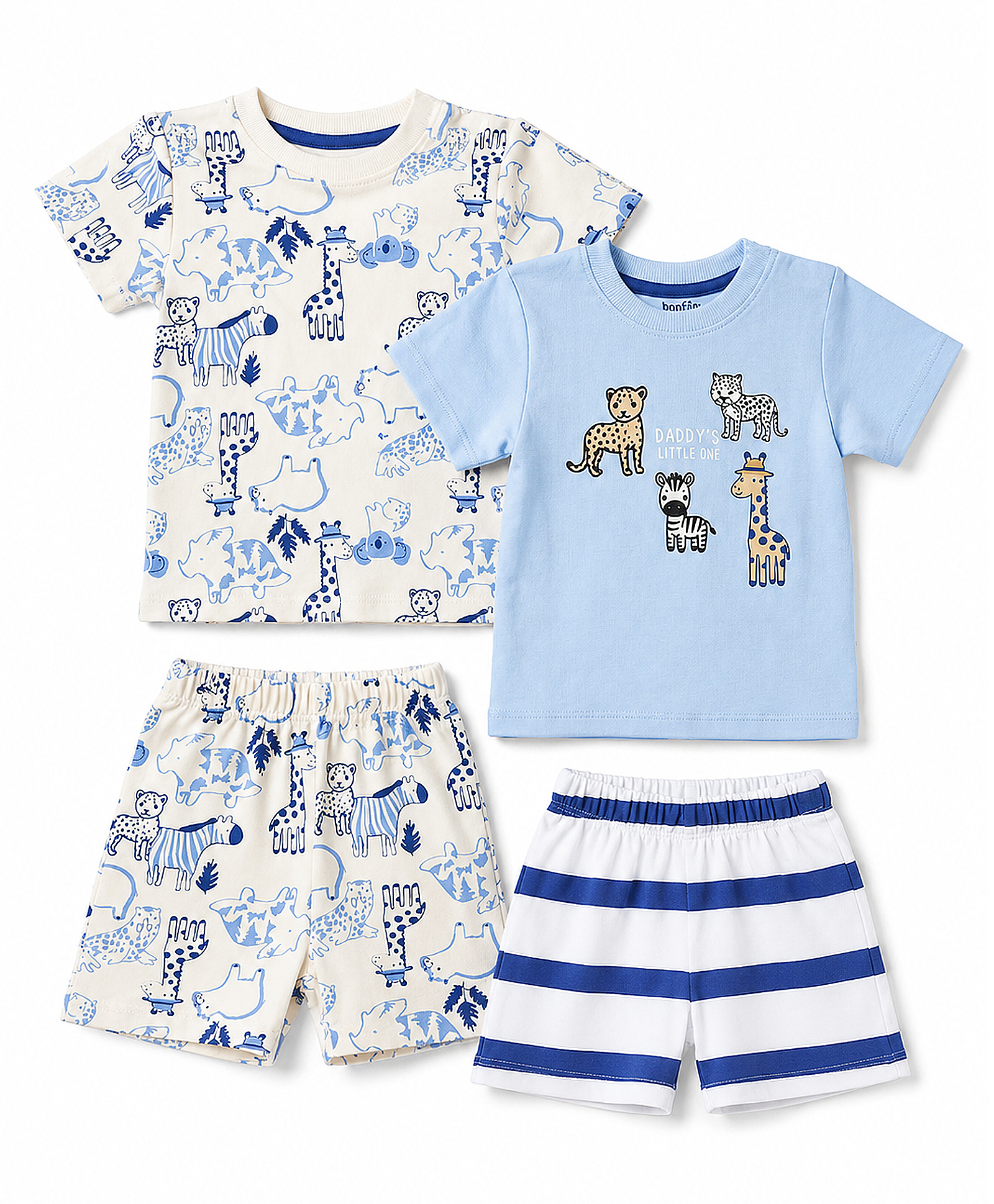 Bonfino 100% Cotton Knit Half Sleeves Animal Printed & Striped Co-Ords T-Shirts & Shorts Night Suit Pack Of 2 - Multicolor-picture-8