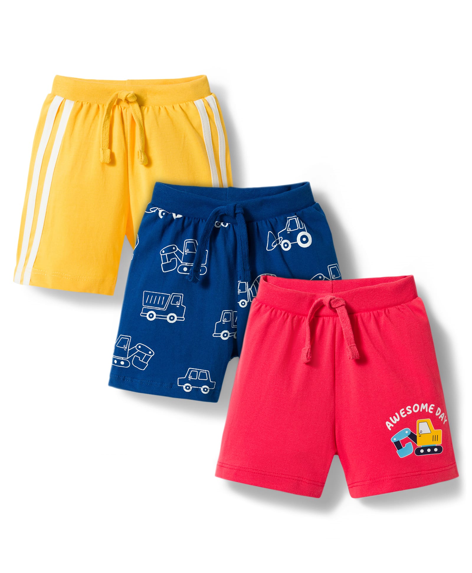 Babyhug Cotton Knit Mid Thigh Construction Vehicles Printed Shorts Pack Of 3 - Multicolor-picture-10