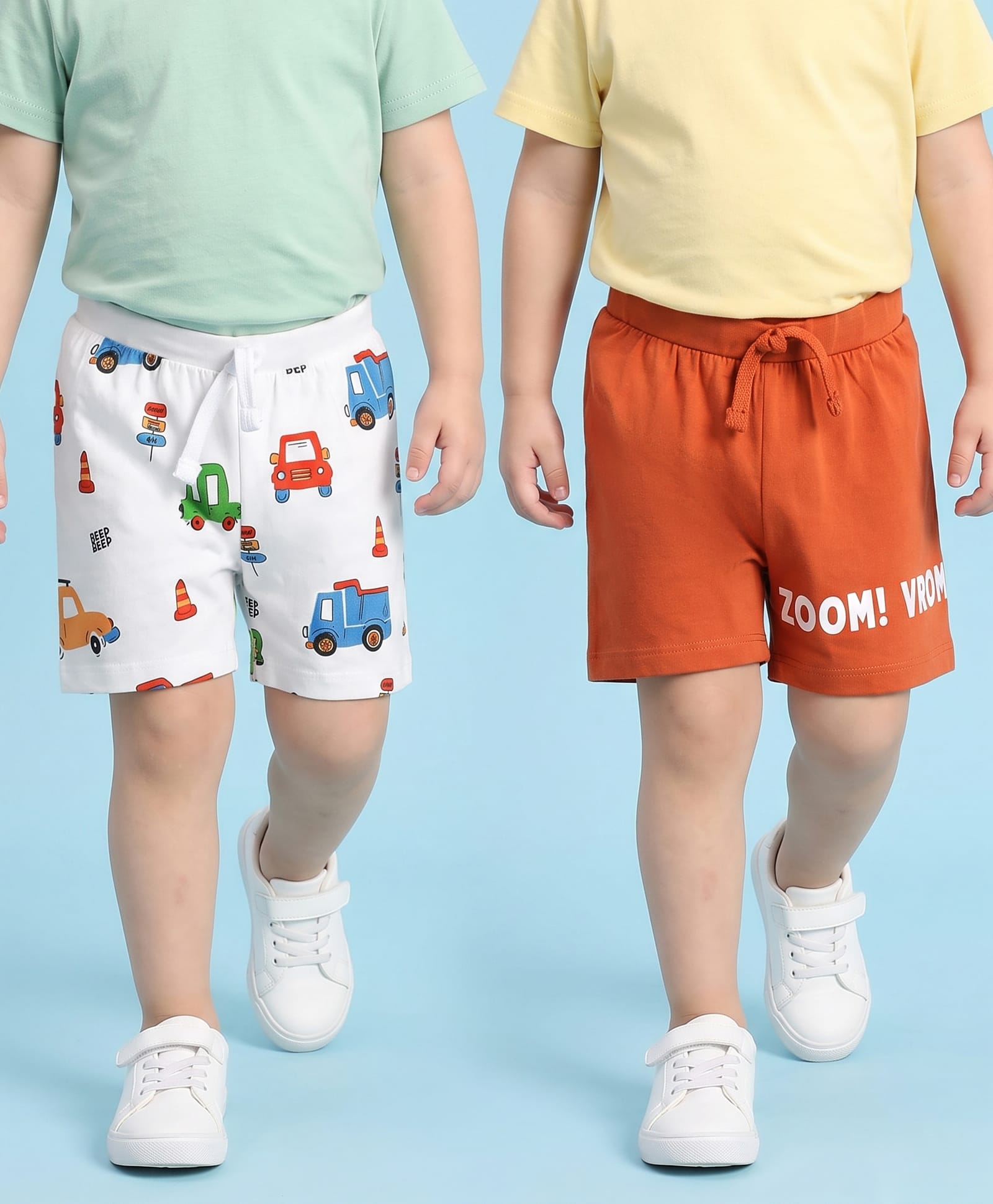 Babyhug Cotton Knit Mid Thigh Vehicles Printed Shorts Pack Of 2 - Multi Color-image-23