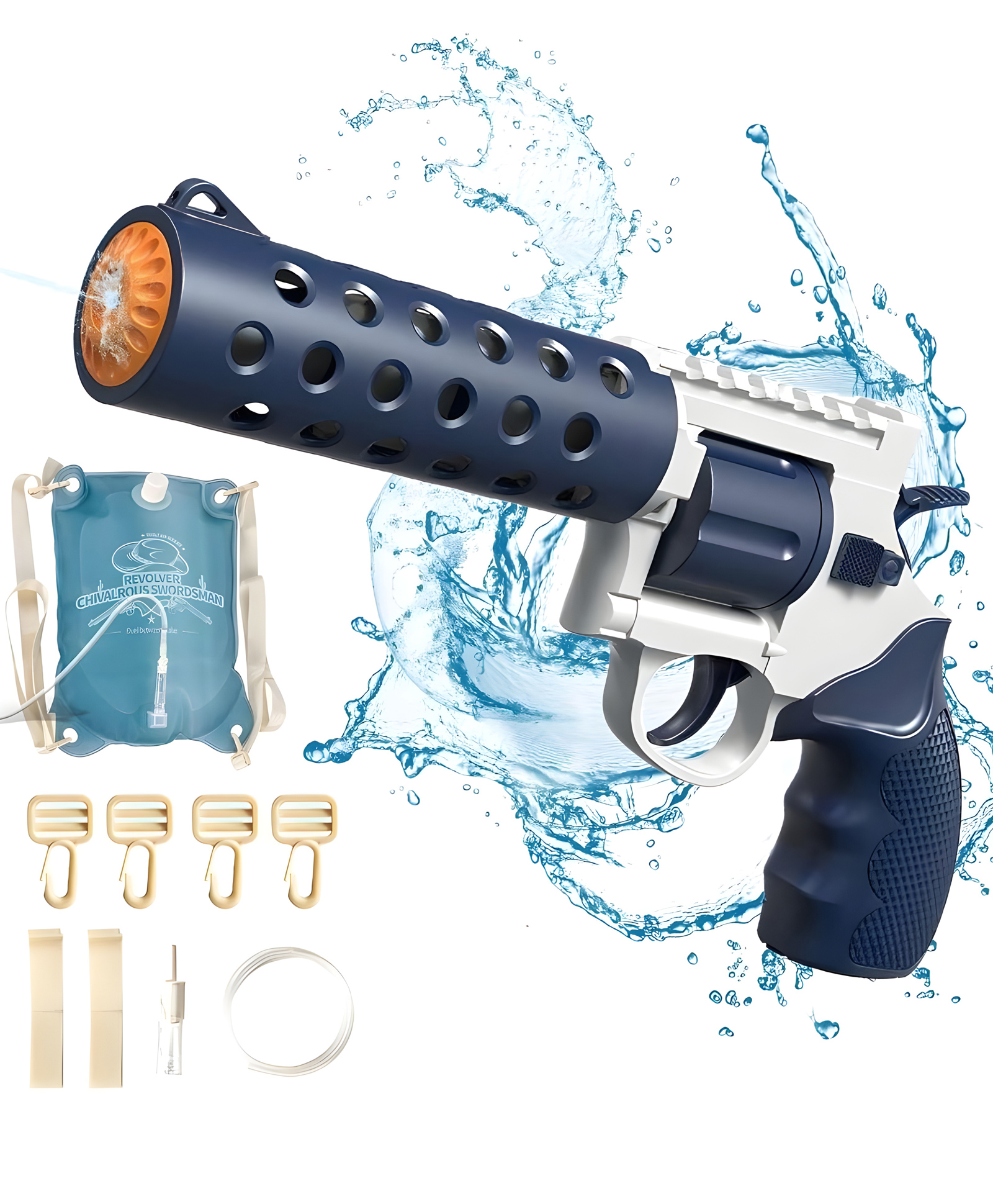 YAMAMA Realistic Electric Revolver Automatic Repeater Water Gun Toy with Water Backpack - Navy Blue-picture-16