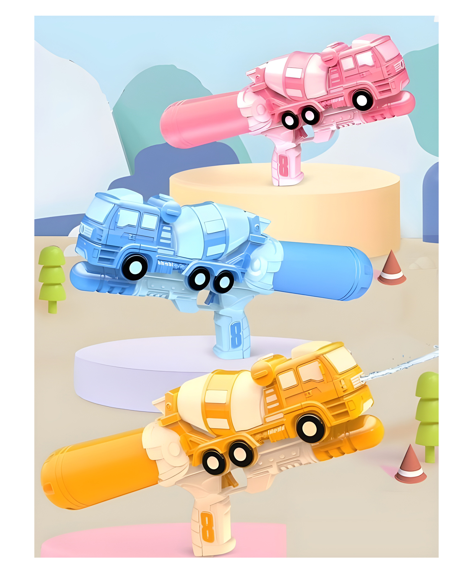 YAMAMA Cement Mixer Themed Long-Range Water Gun Toy (Pack of 1) - Color May Vary-image-36