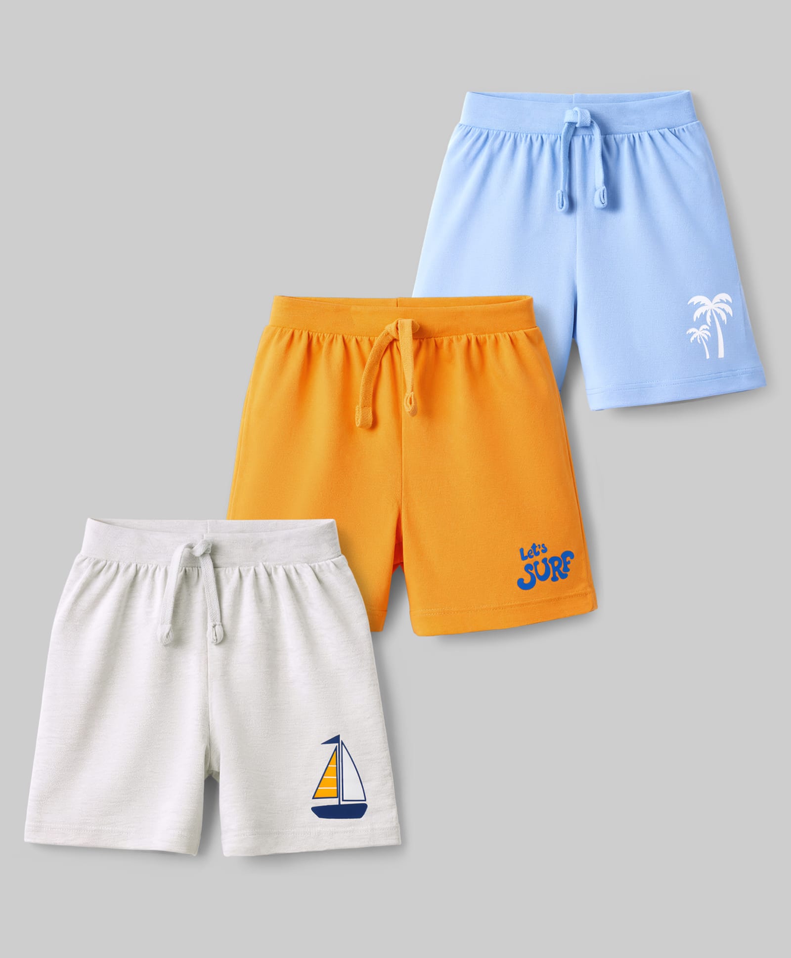 Babyhug Cotton Single Jersey Knit Mid Thigh Shorts With Beach Theme Print Pack of 3 - Multicolor-image-31