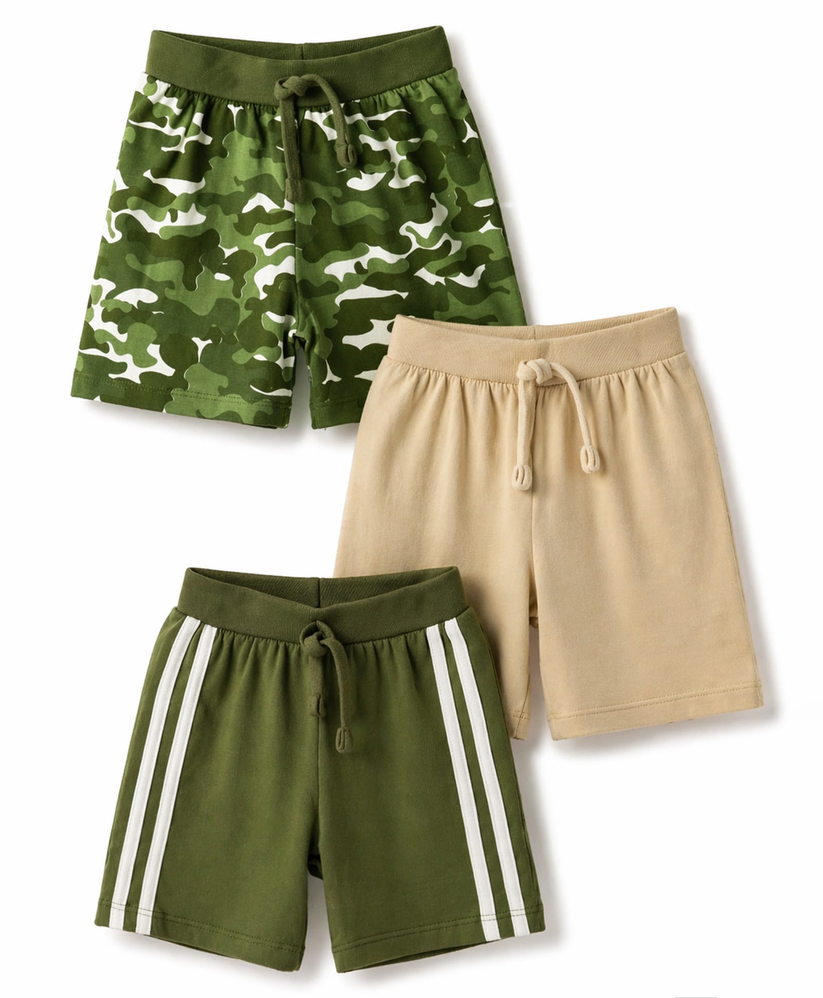 Babyhug Cotton Knit Mid Thigh Camouflage Printed Shorts Pack Of 3 - Multicolor-image-46
