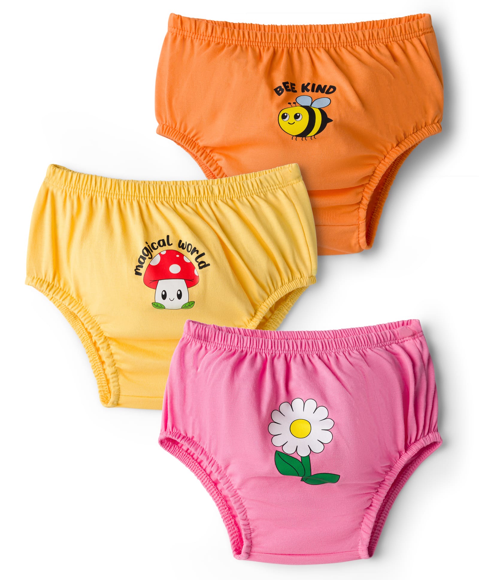 Doodle Poodle 100% Cotton Knit Floral & Bee Printed Panties Pack Of 3 - Pink Orange & Yellow-image-11