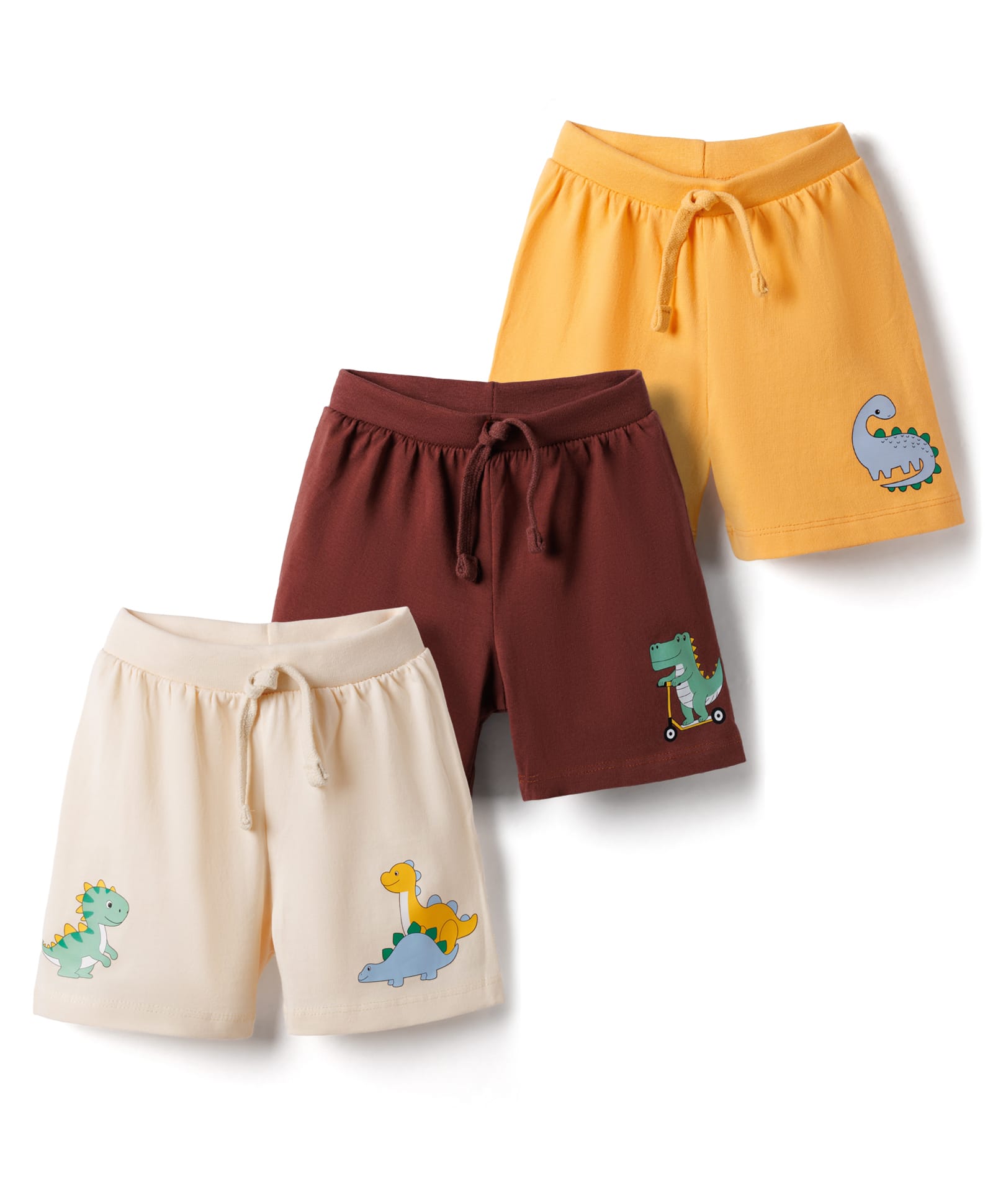 Babyhug Single Jersey Knit Mid Thigh Shorts with Dino Print Pack of 3 - Multicolor-picture-12