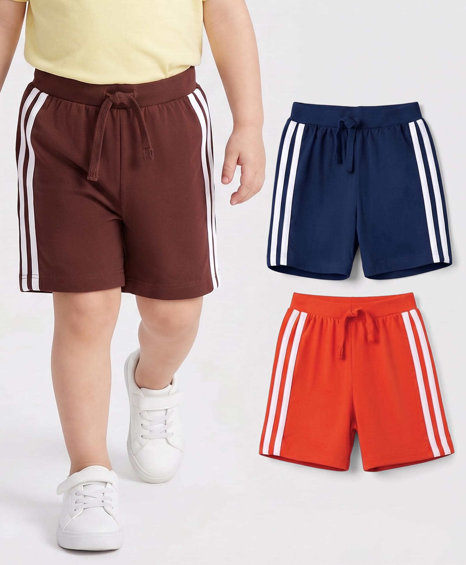 Babyhug Cotton Single Jersey Knit Mid Thigh Solid Shorts Pack of 3 - Multicolor-image-21