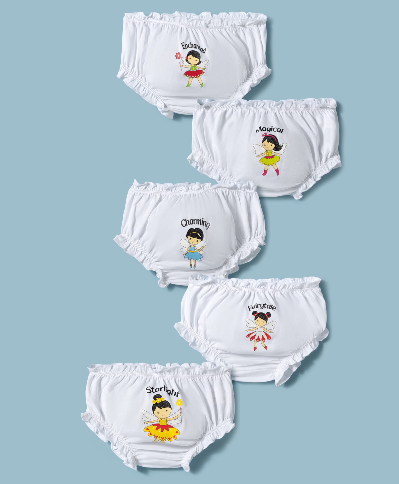 Doodle Poodle 100% Cotton Knit Fairy & Text Printed Panties Pack of 5 - White-picture-23