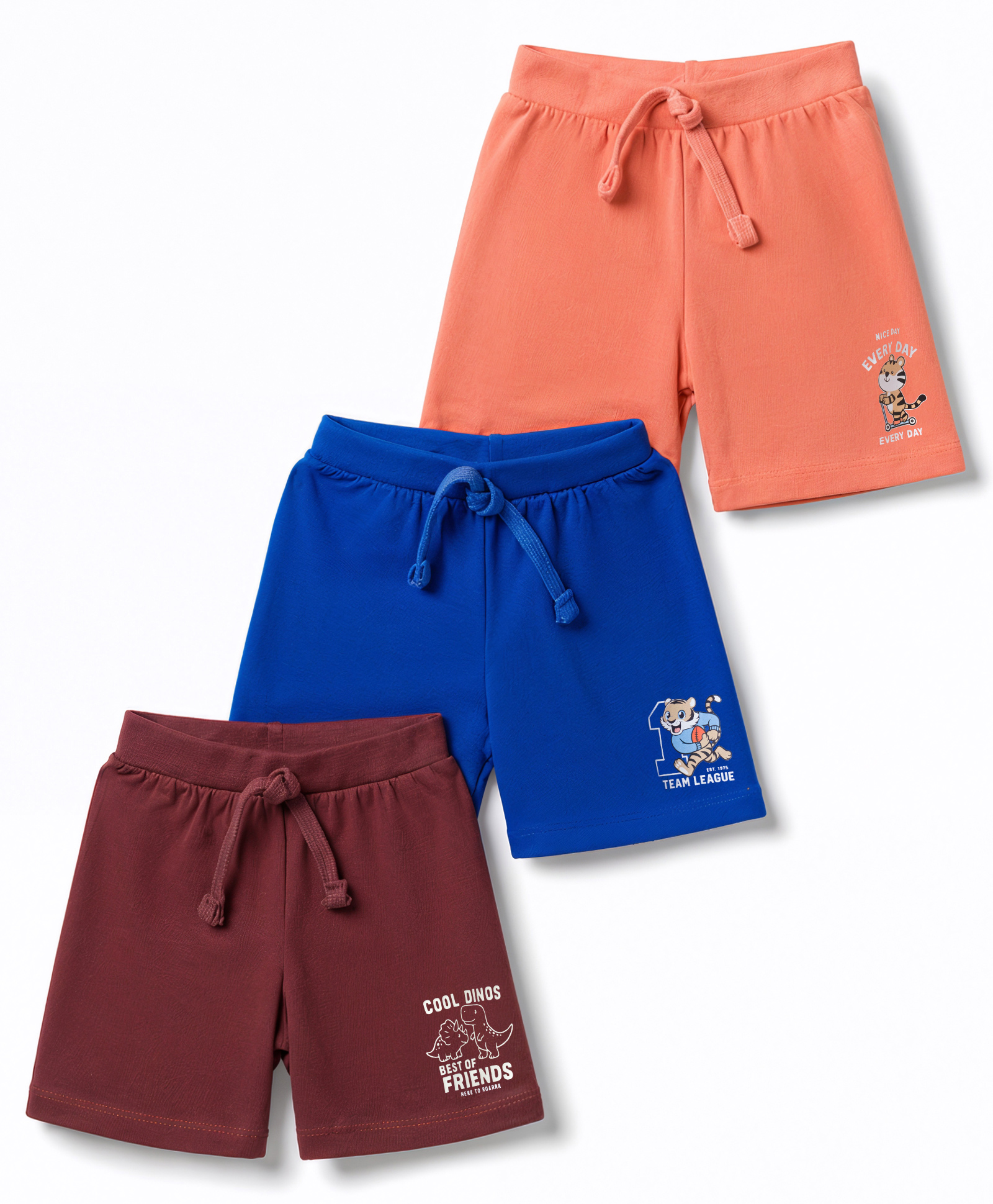 Babyhug Cotton Single Jersey Knit Mid Thigh Shorts with Dino & Cub Print Pack Of 3 - Multicolour-picture-10