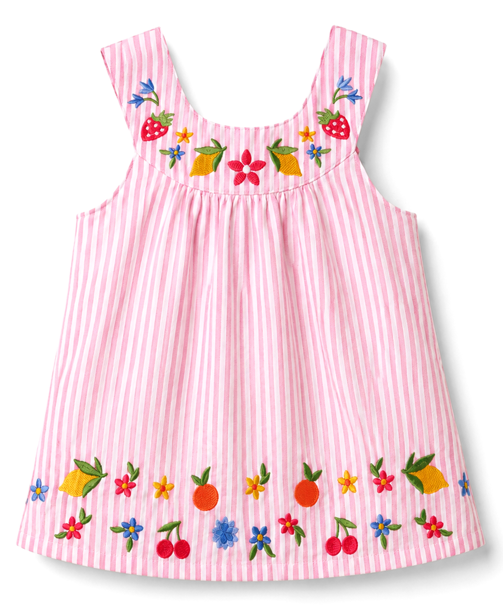 Babyhug Cotton Woven Sleeveless Floral Embroidered & Striped Top - Pink-image-47