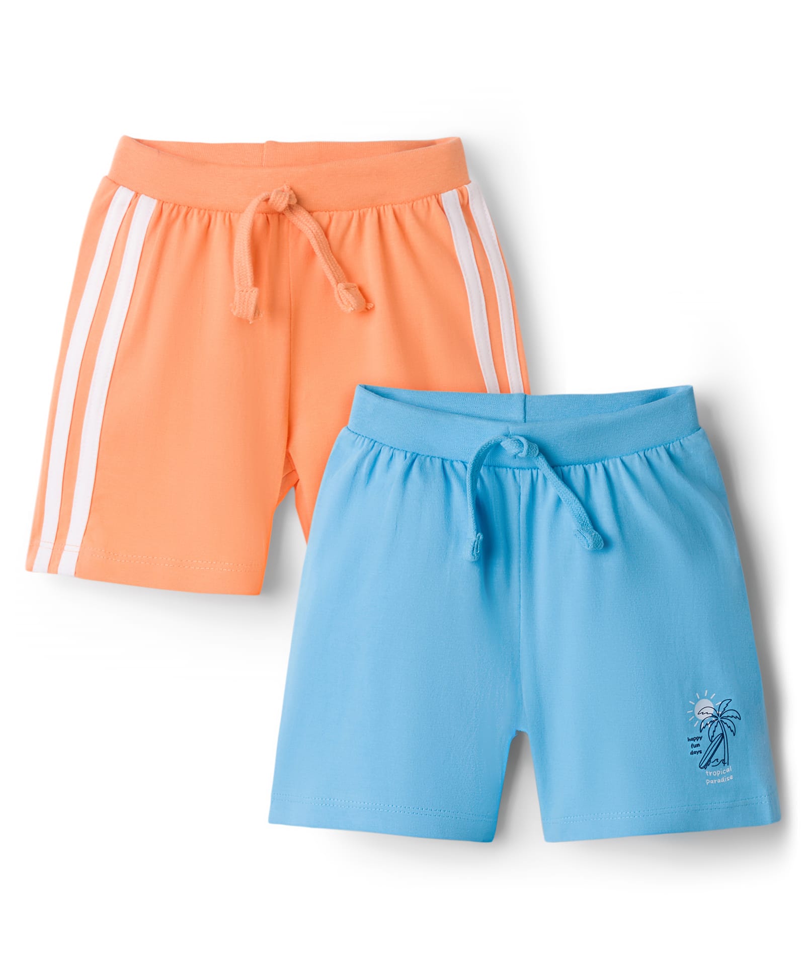 Babyhug Cotton Knit Mid Thigh Length Shorts with Beach Theme Print & Tape Detailing Pack of 2 - Multicolor-image-39