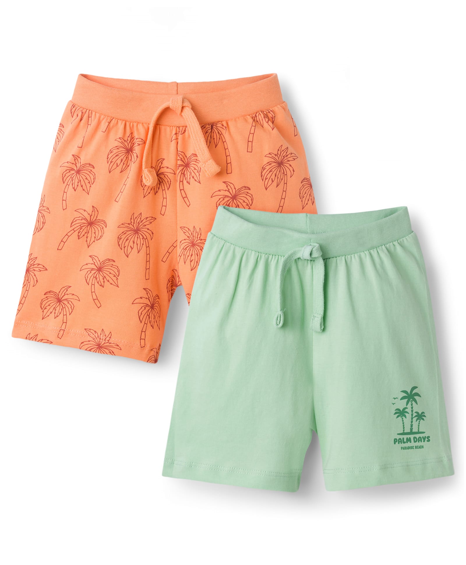 Babyhug Cotton Knit Mid Thigh Length Shorts with Palm Tree Print Pack of 2 - Multicolor-image-46