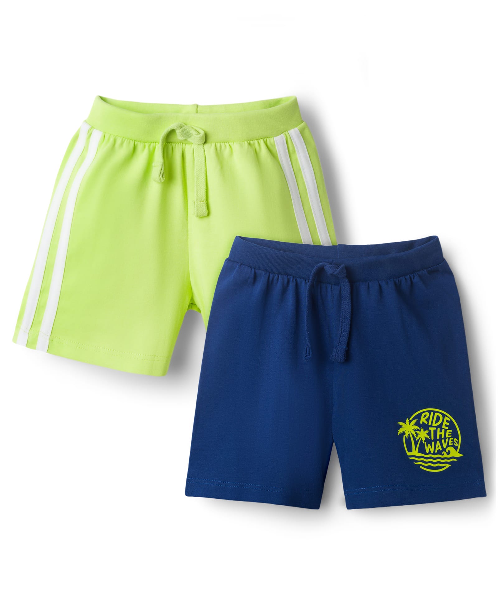 Babyhug Cotton Knit Mid Thigh Length Shorts with Beach Theme Print & Tape Detailing Pack of 2 - Multicolor-picture-21