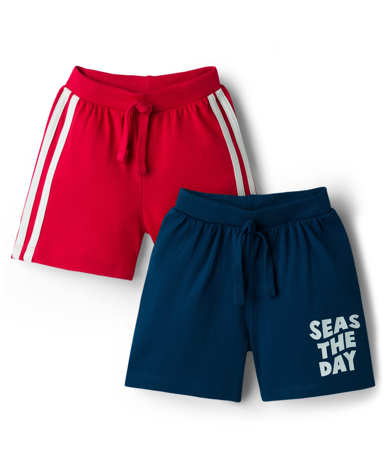 Babyhug Cotton Knit Mid Thigh Length Shorts with Text Print & Tape Detailing Pack of 2 - Red & Navy Blue-image-41