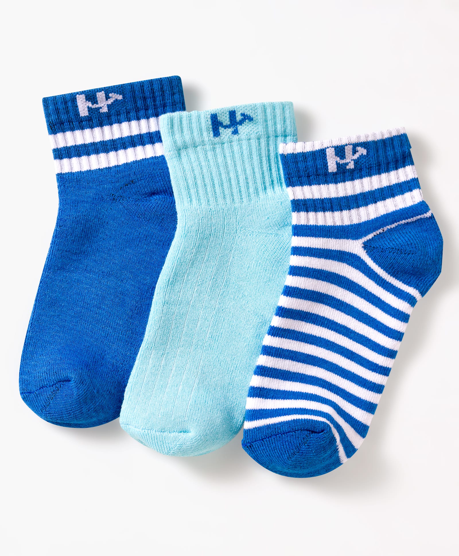 Honeyhap Premium Cotton Blend Bamboo Spandex Knit Striped Socks With Bio Finish Pack of 3 -blue White & Light Blue