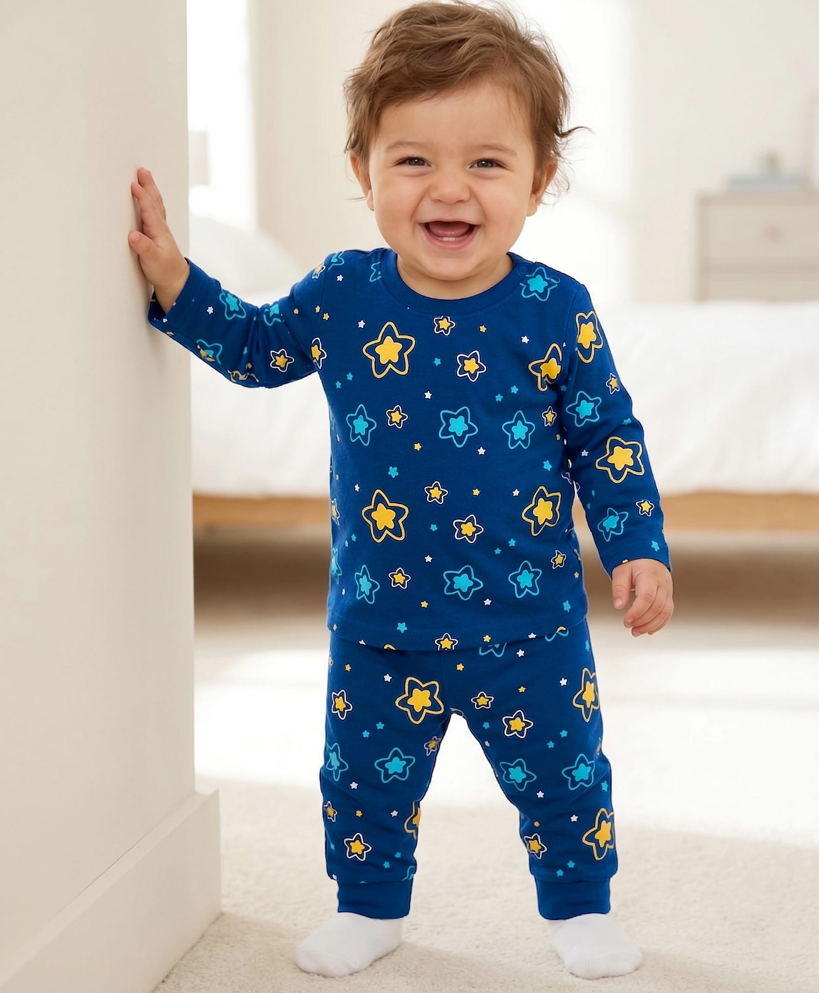 Doodle Poodle Single Jersey Knit Full Sleeves Star Printed Co-Ords T-Shirt & Pyjama Night Suit - Navy-image-23