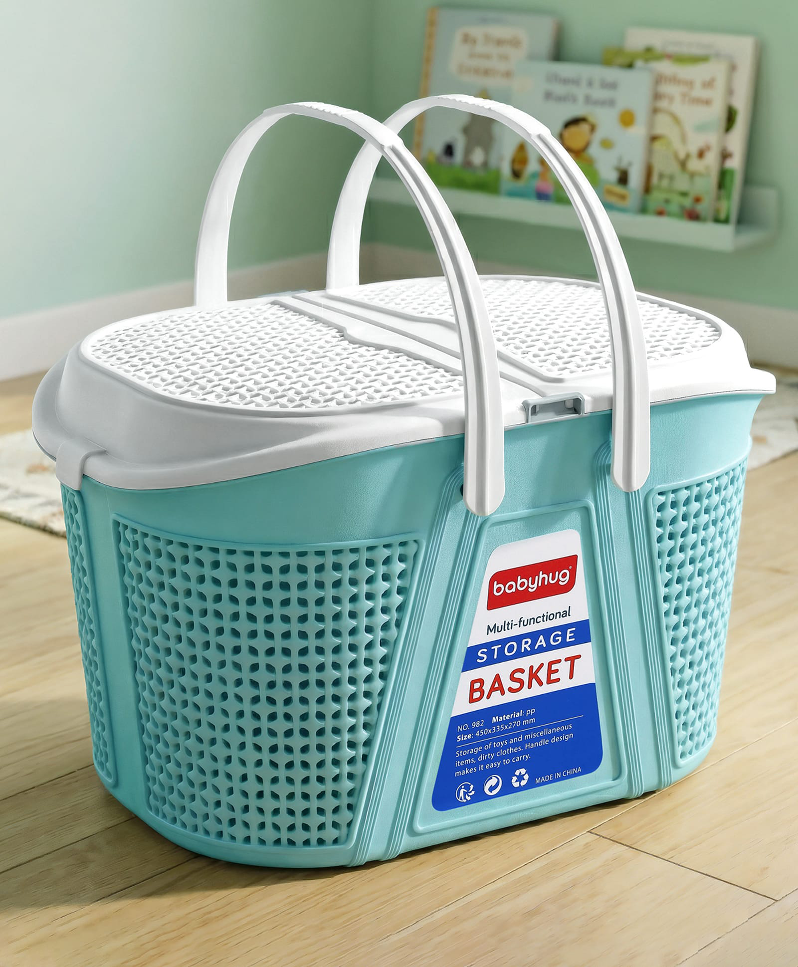 Babyhug Multipurpose Basket with Lid | Multipurpose Oval Storage Basket with Handle & Dual-Sided Lid| Toys Storage| Home, Travel & Outdoor Use| Picnic Basket| Easy to Clean & Maintain Blue-picture-17